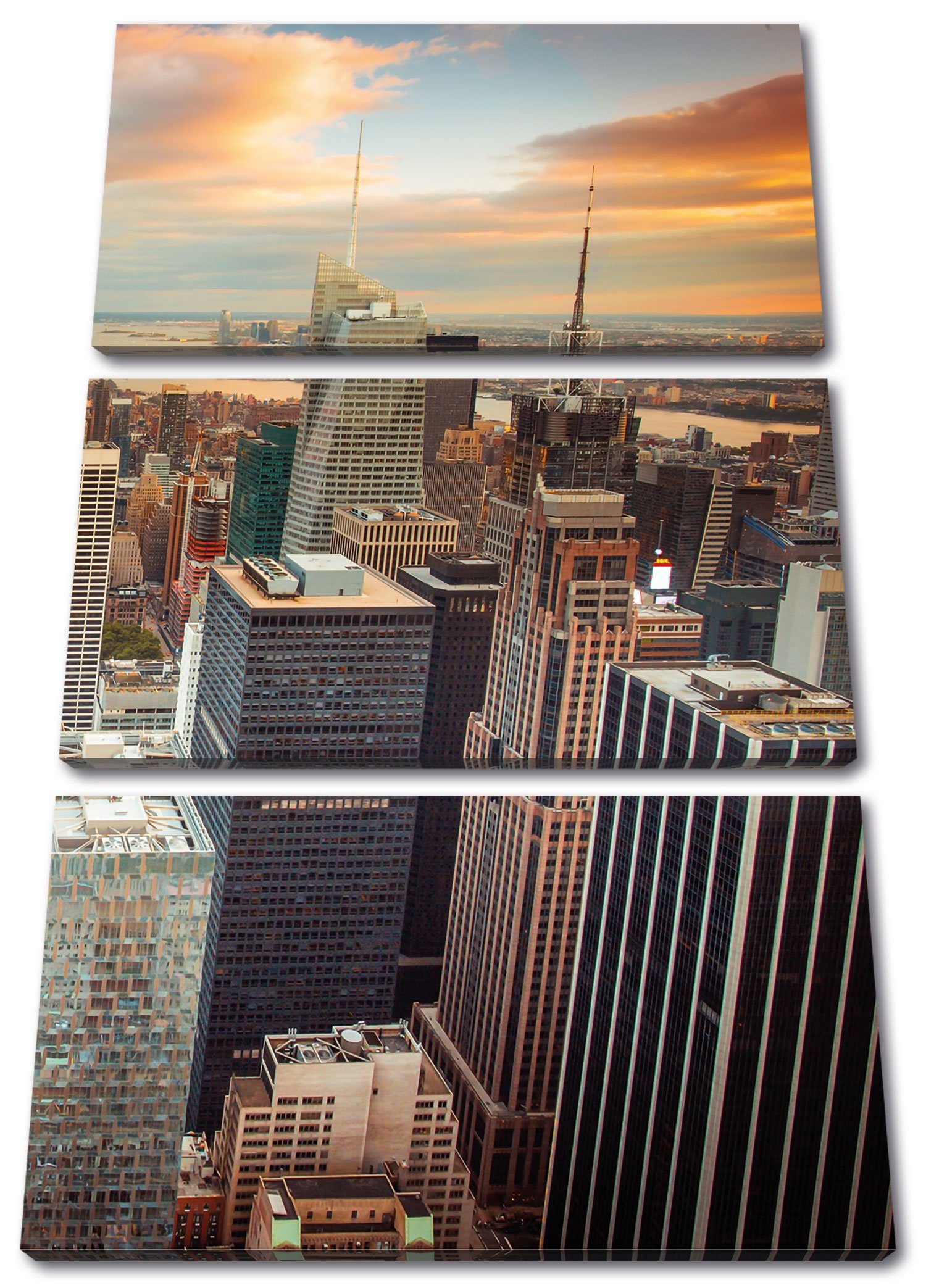 St), York, 3Teiler New von New Zackenaufhänger Skyline Leinwandbild inkl. bespannt, Pixxprint von fertig Leinwandbild (1 Skyline (120x80cm) York