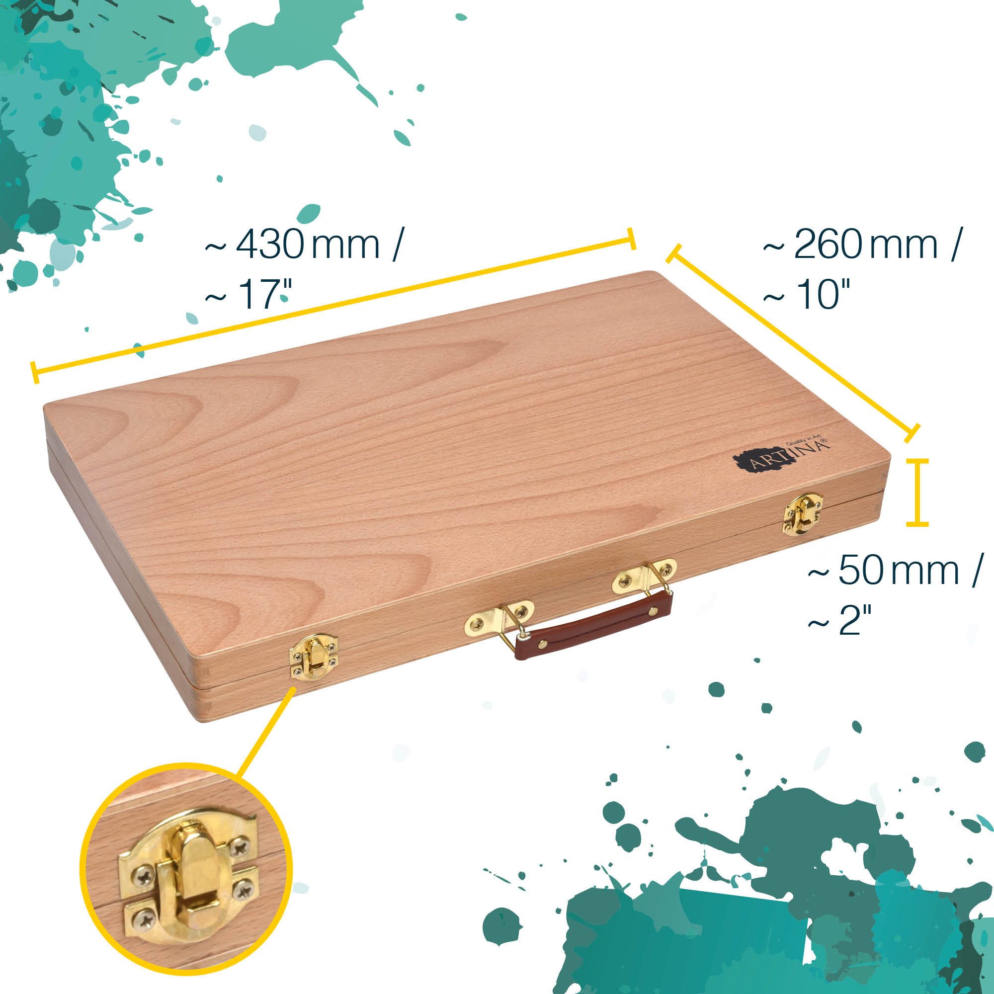 Artina Malpalette XXL 89tlg Künstler Malset im Malkoffer Holz Genova, 89tlg., Künstlerkoffer mit Buntstiften, Wasserfarben, Wachsmalstiften, Pastell
