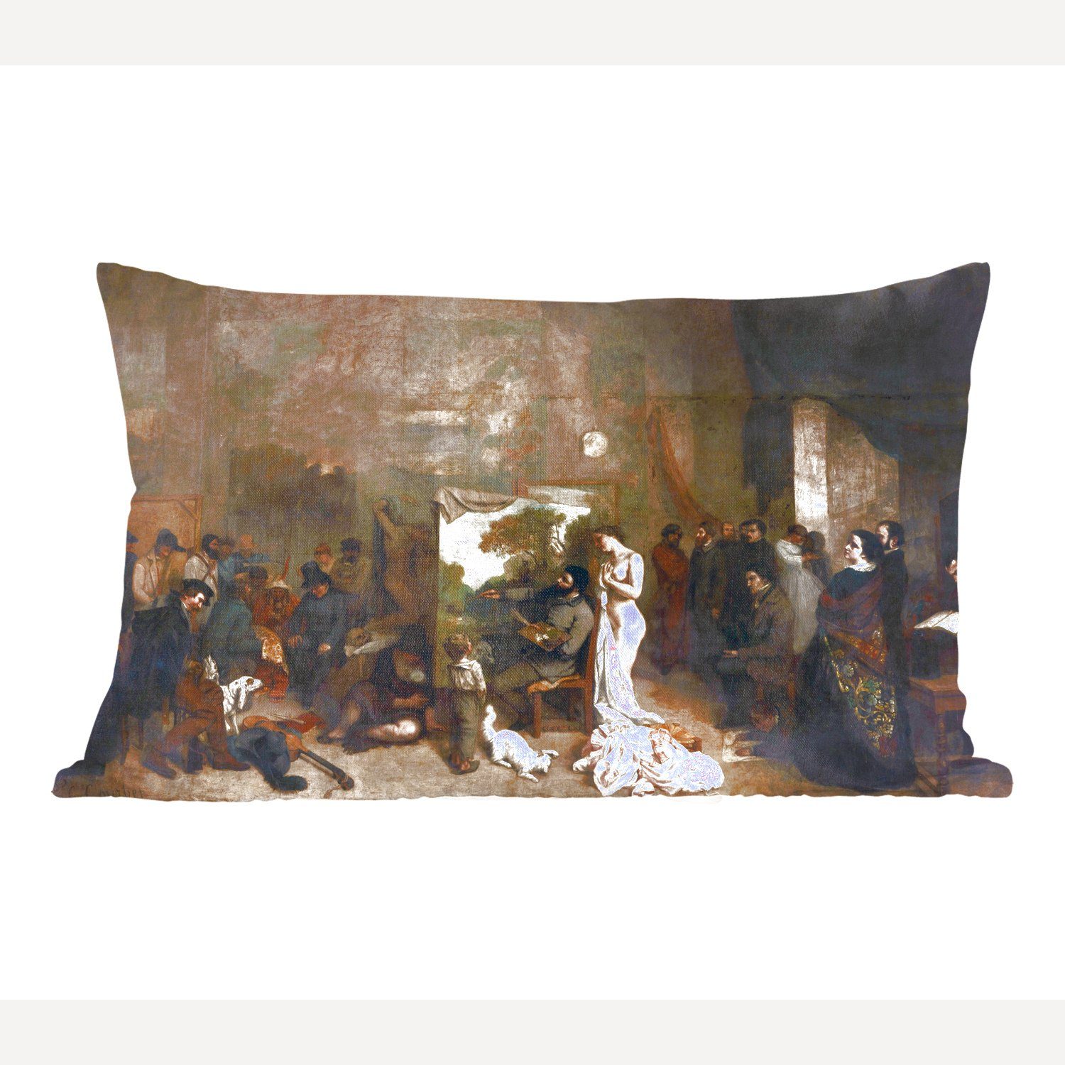 MuchoWow Dekokissen Das Atelier des Künstlers - Gemälde von Gustave Courbet, Wohzimmer Dekoration, Zierkissen, Dekokissen mit Füllung, Schlafzimmer