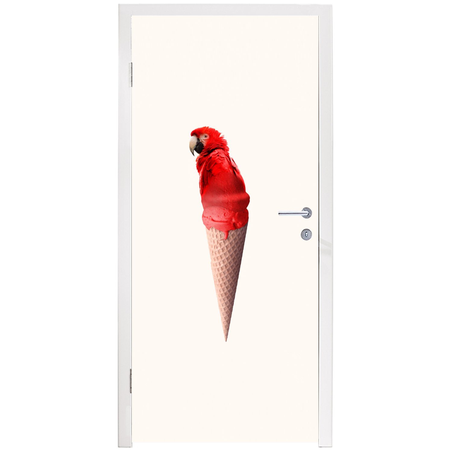 Türaufkleber, Eiscreme - - Rot Eistüten (1 75x205 Matt, Fototapete Papagei Weiß, bedruckt, Türtapete Tür, für - St), - MuchoWow cm