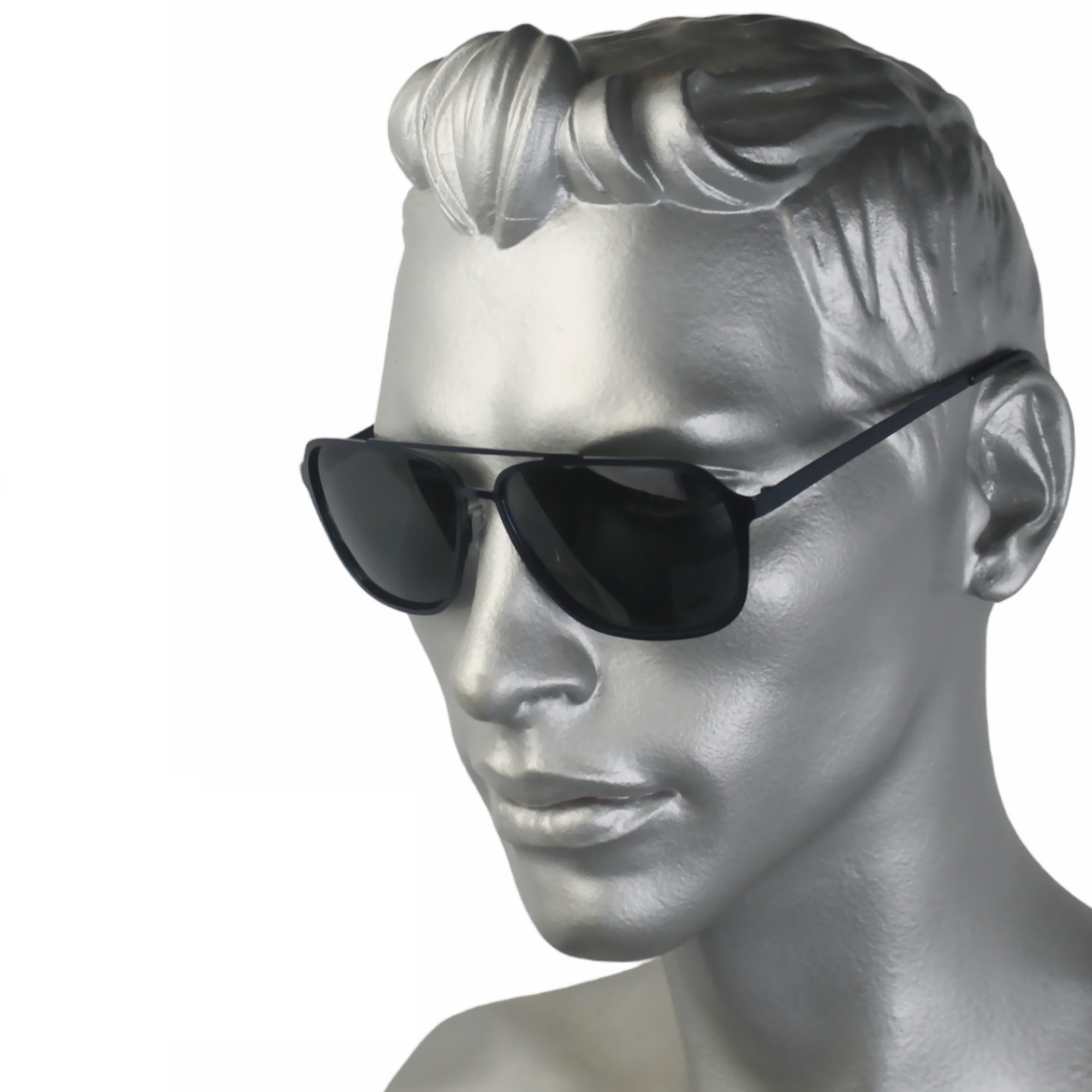 Rennec Sonnenbrille Herren Pilotenbrille Polarisiert Schwarz Eckig mit Hardcase (Polbrille mit schwimmfähiger Brillenbox) Gläser UV400 Getönt, leichtes stabiles Edelstahl Gestell
