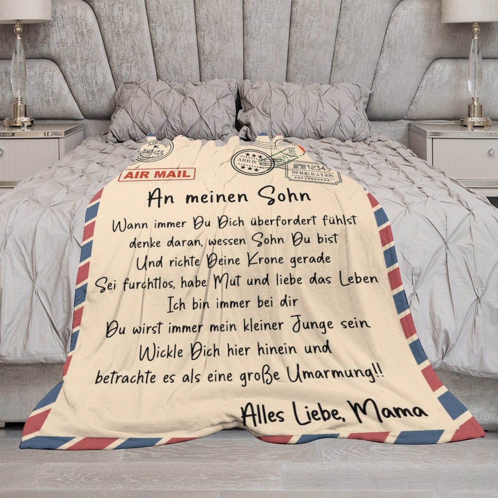 Personalisiertes Kuscheldecke 'An Meinen Sohn Von Mama' – Weiche Flanell-Decke Mit Liebesbotschaft