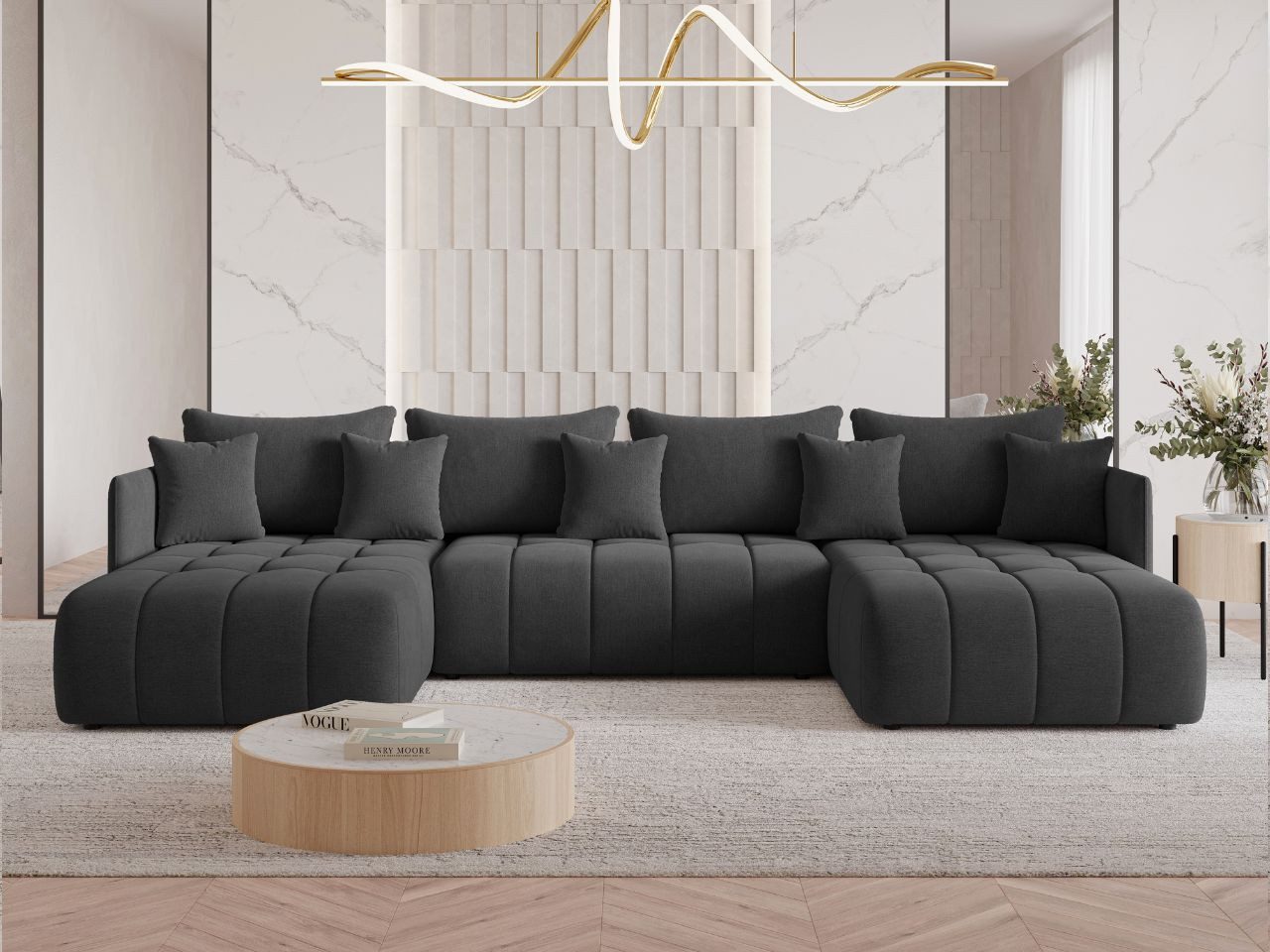 GrainGold Ecksofa U-Form Ardi U, Set, Bettkasten, Schaum, Wellenfedern, Schlaffunktion, DL-Mechanismus