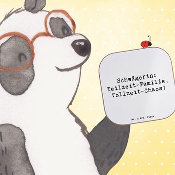 Mr. & Mrs. Panda Getränkeuntersetzer Schwägerin Vollzeit-Chaos - Weiß - Geschenk, Getränkeuntersetzer, Sch, 1-tlg., Glänzende Oberfläche