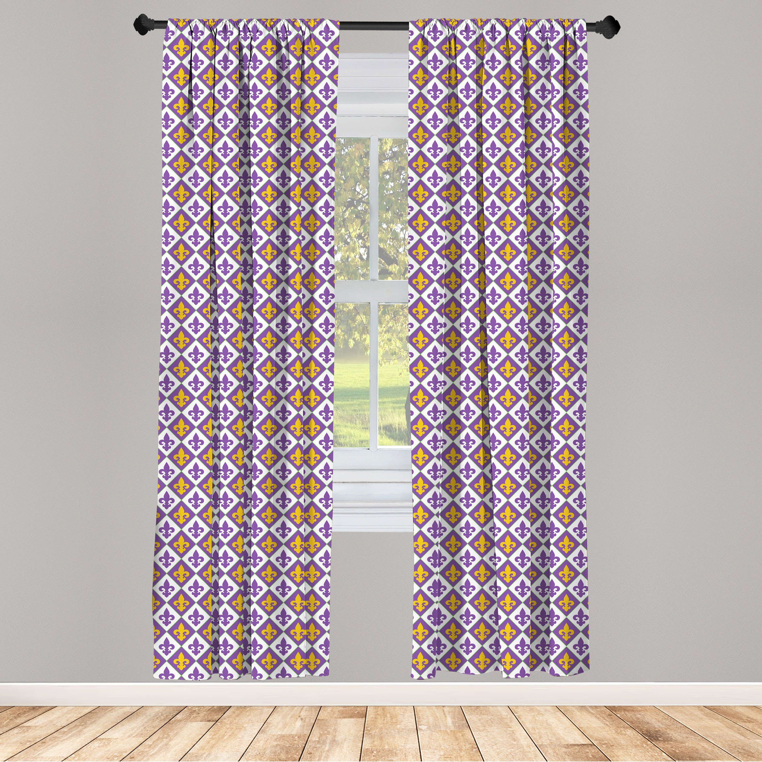 Gardine Vorhang für Wohnzimmer Schlafzimmer Dekor, Abakuhaus, Microfaser, Fleur De Lis Rhombus Vivid Königs