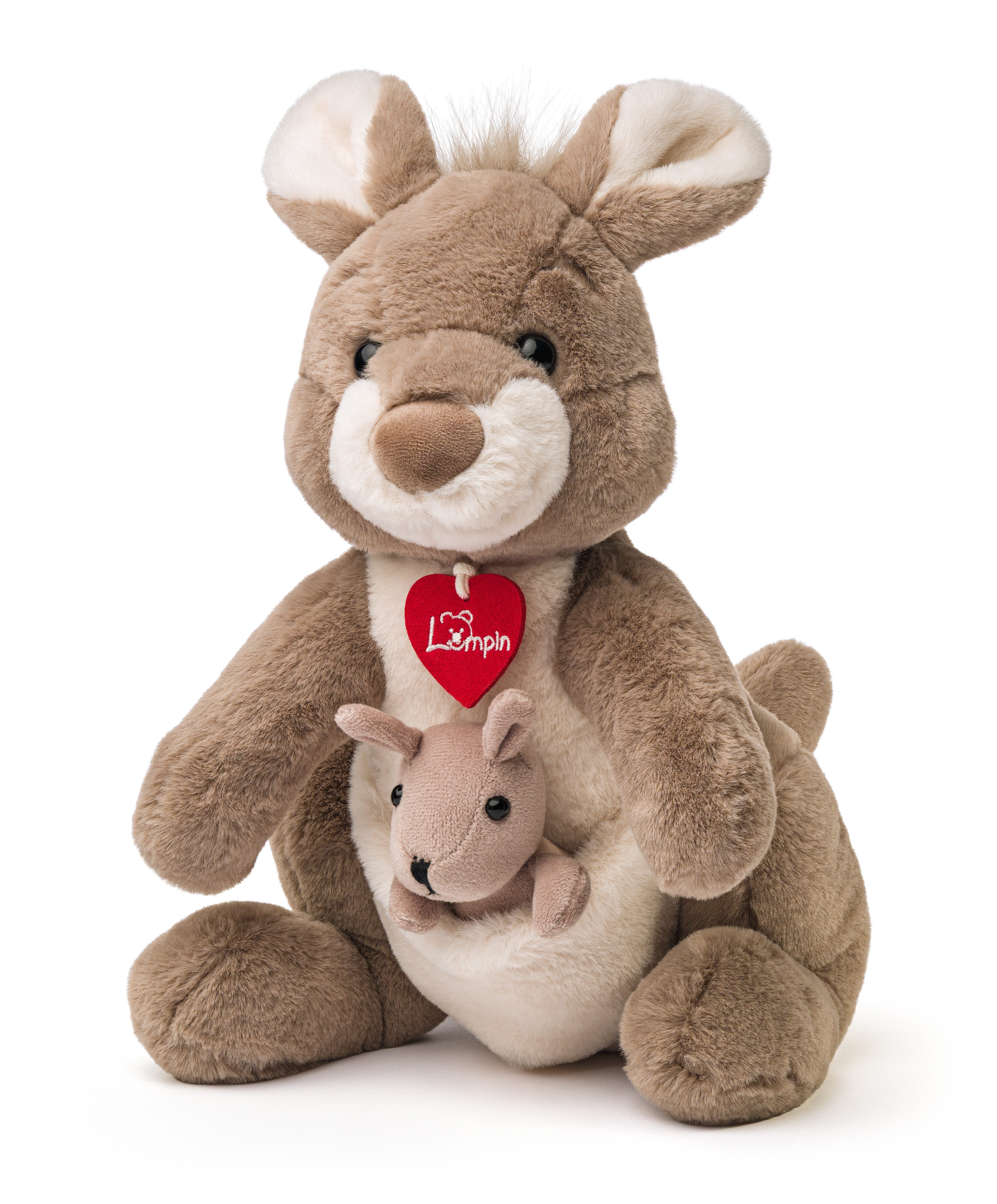 Woodyland Kuscheltier 94250 Tier Känguru mit Baby, 30 cm groß, mit flauschig weichem Fell, Känguru und Kängurubaby im Beutel der Mutter