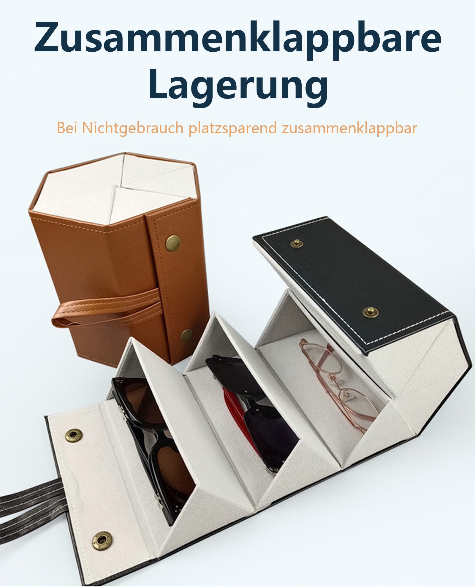 Jumpeak Brillenetui Brillenetui,Zusammenklappbar, Leder, 2/4/6 Brillenfächern, Sonnenbrille und Brille aufbewahren, Schutzhülle