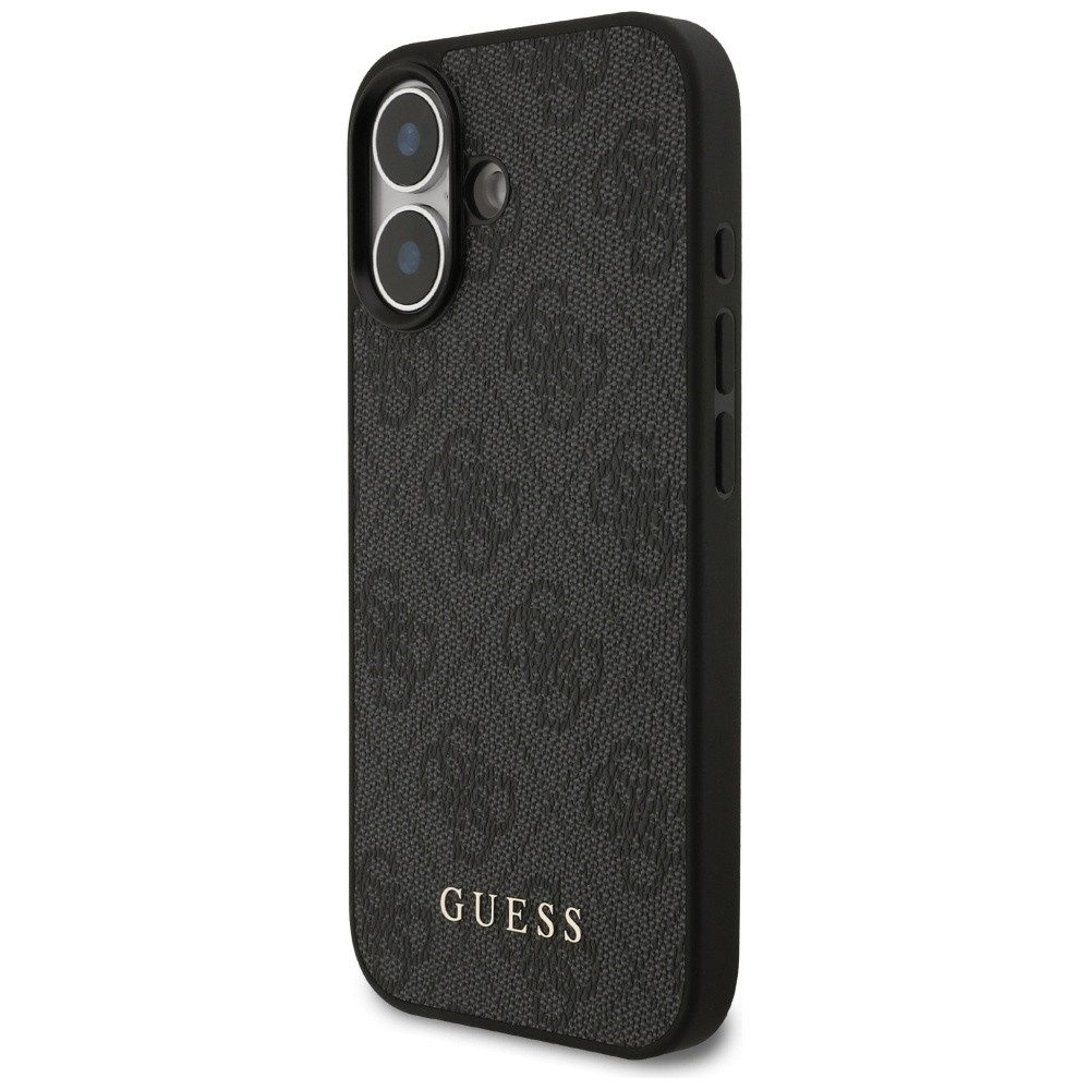 Guess Handyhülle iPhone 17 Kunstleder grau Classic Logo goldfarben Metall 6,3 Zoll, Kantenschutz