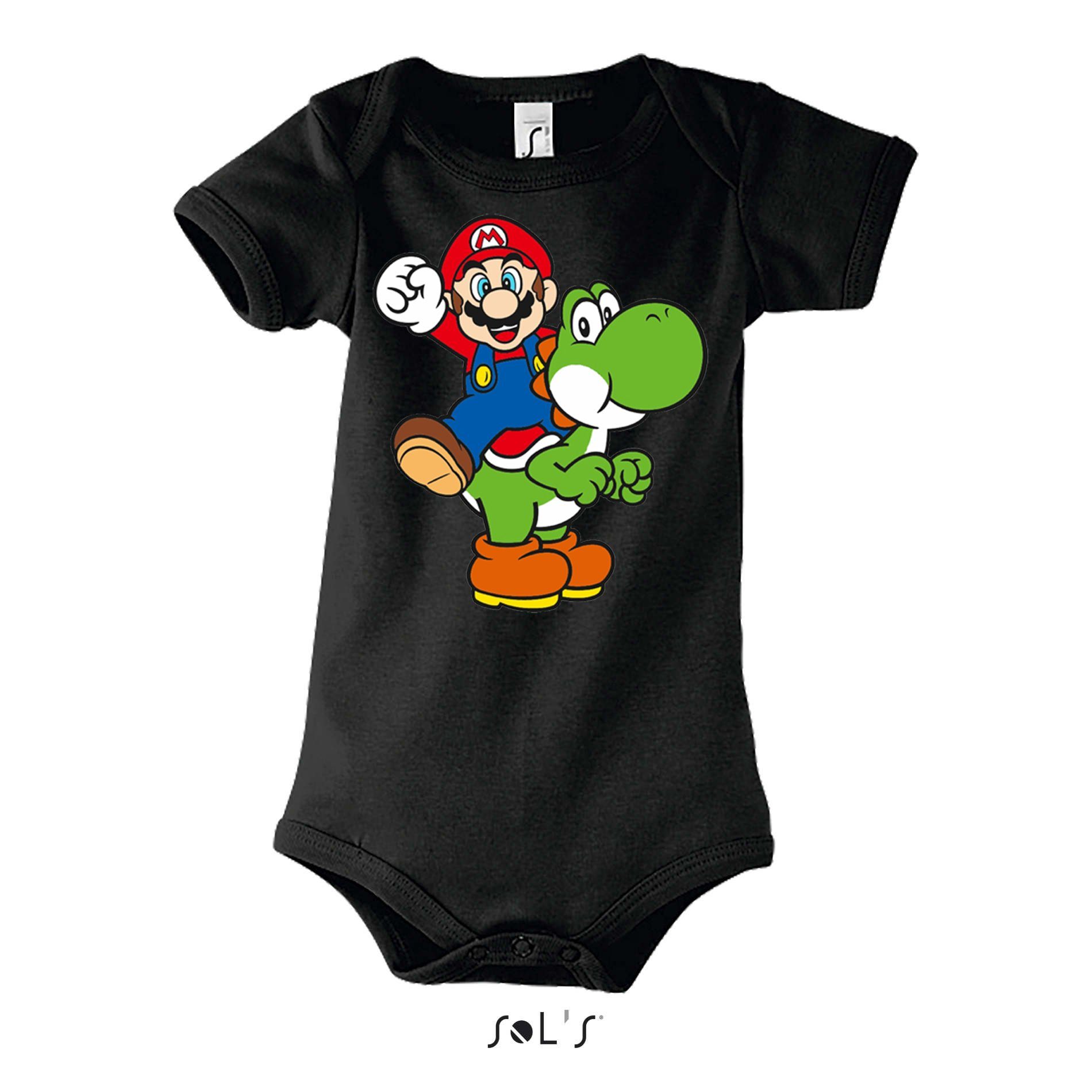 Blondie & Brownie Strampler Kinder, Baby, Jungen und Mädchen Yoshi & Mario Logo Print Schwarz