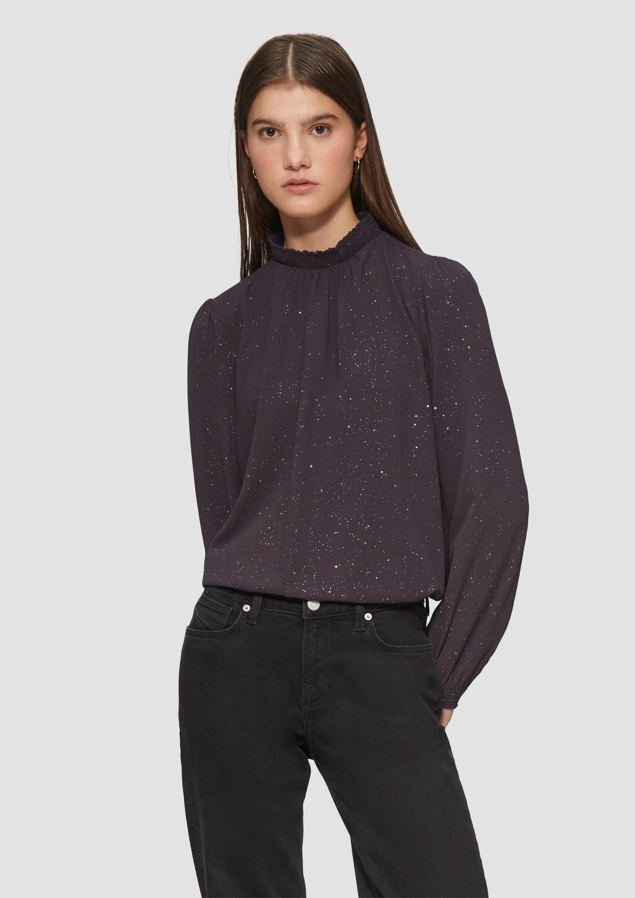 QS Langarmbluse Bluse Leicht strukturierte Bluse mit gemocktem Stehkragen günstig online kaufen
