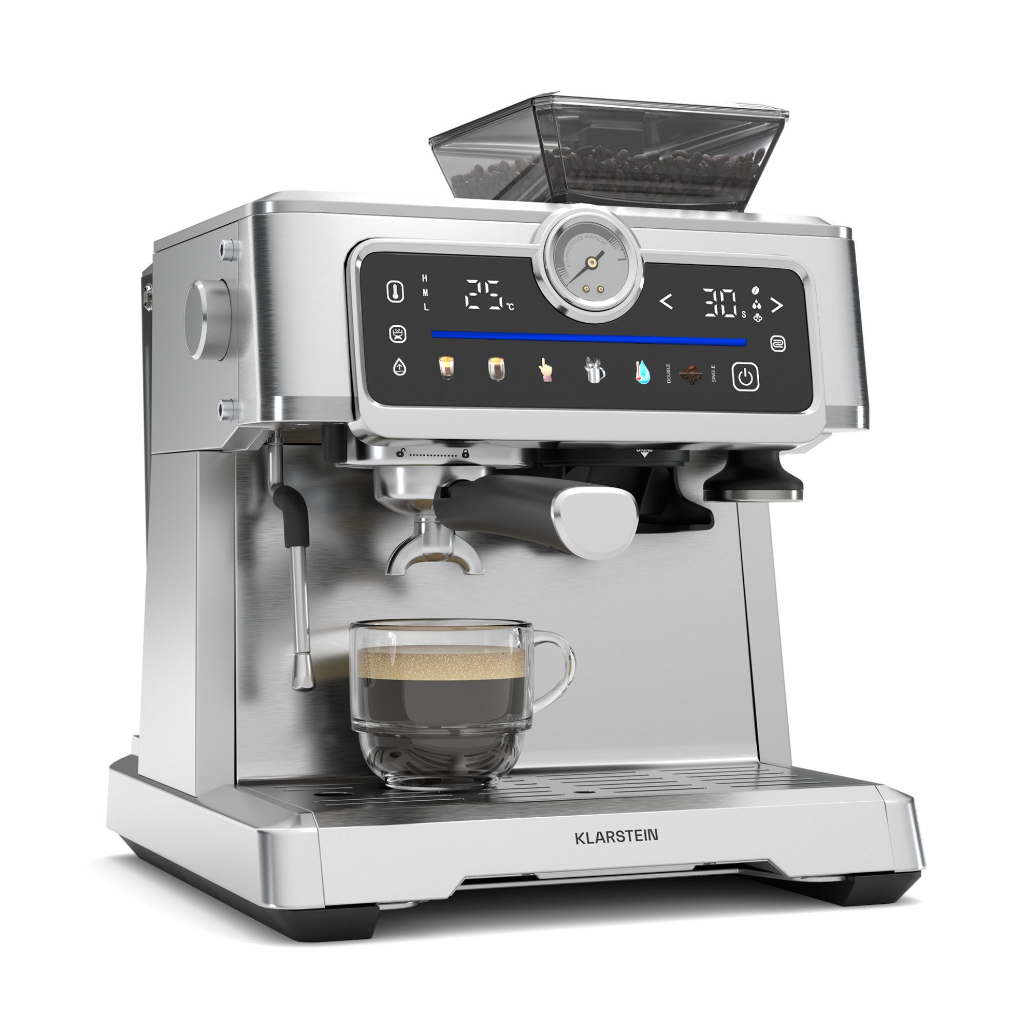 Klarstein Filterkaffeemaschine, 2.3l Kaffeekanne, Portafilter, Elektrisch 20 Bar Espressomaschine Kaffemaschine Milchaufschäumer