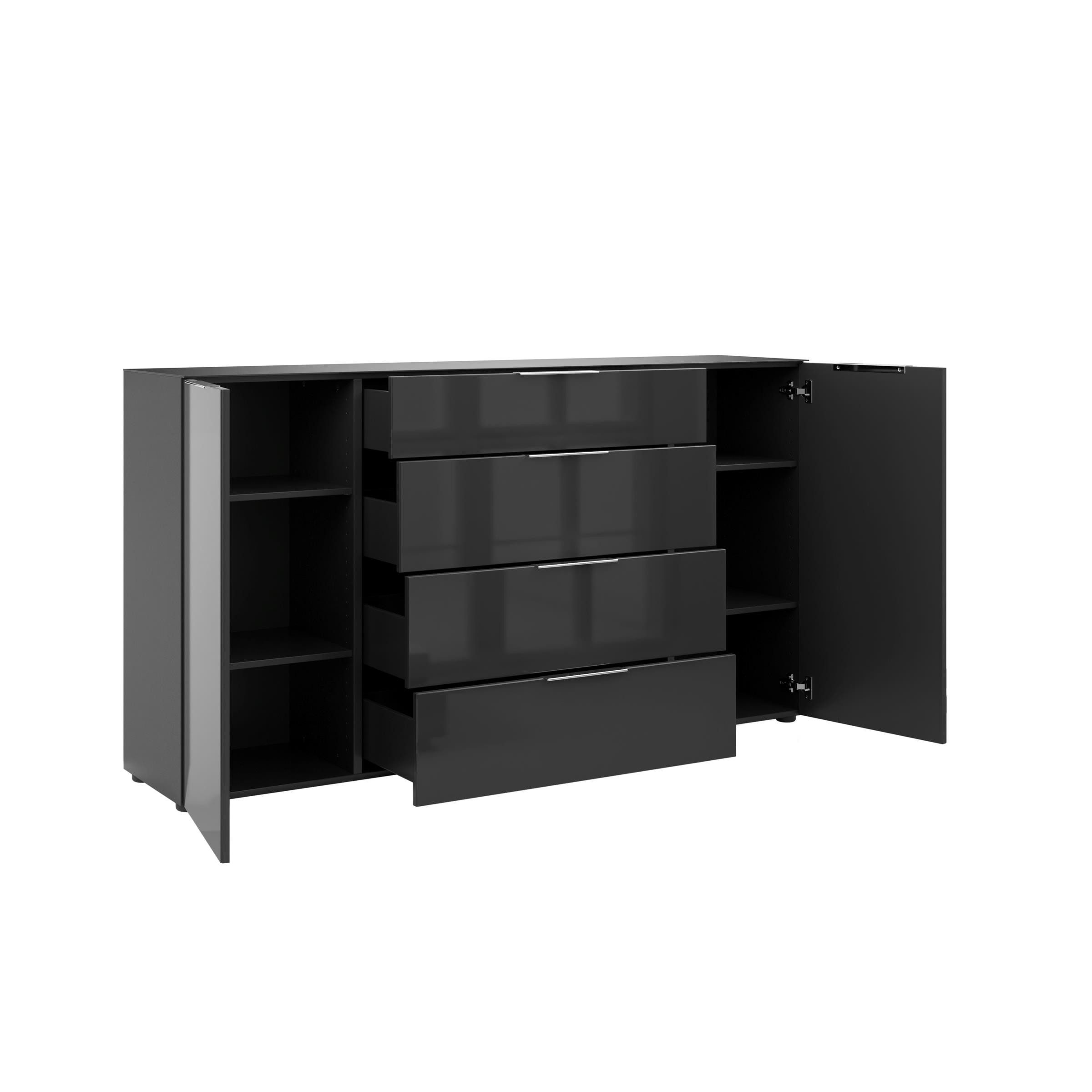freiraum Sideboard style, in anthrazit matt - Anthrazitglas - 180x98,7x40cm (BxHxT)
