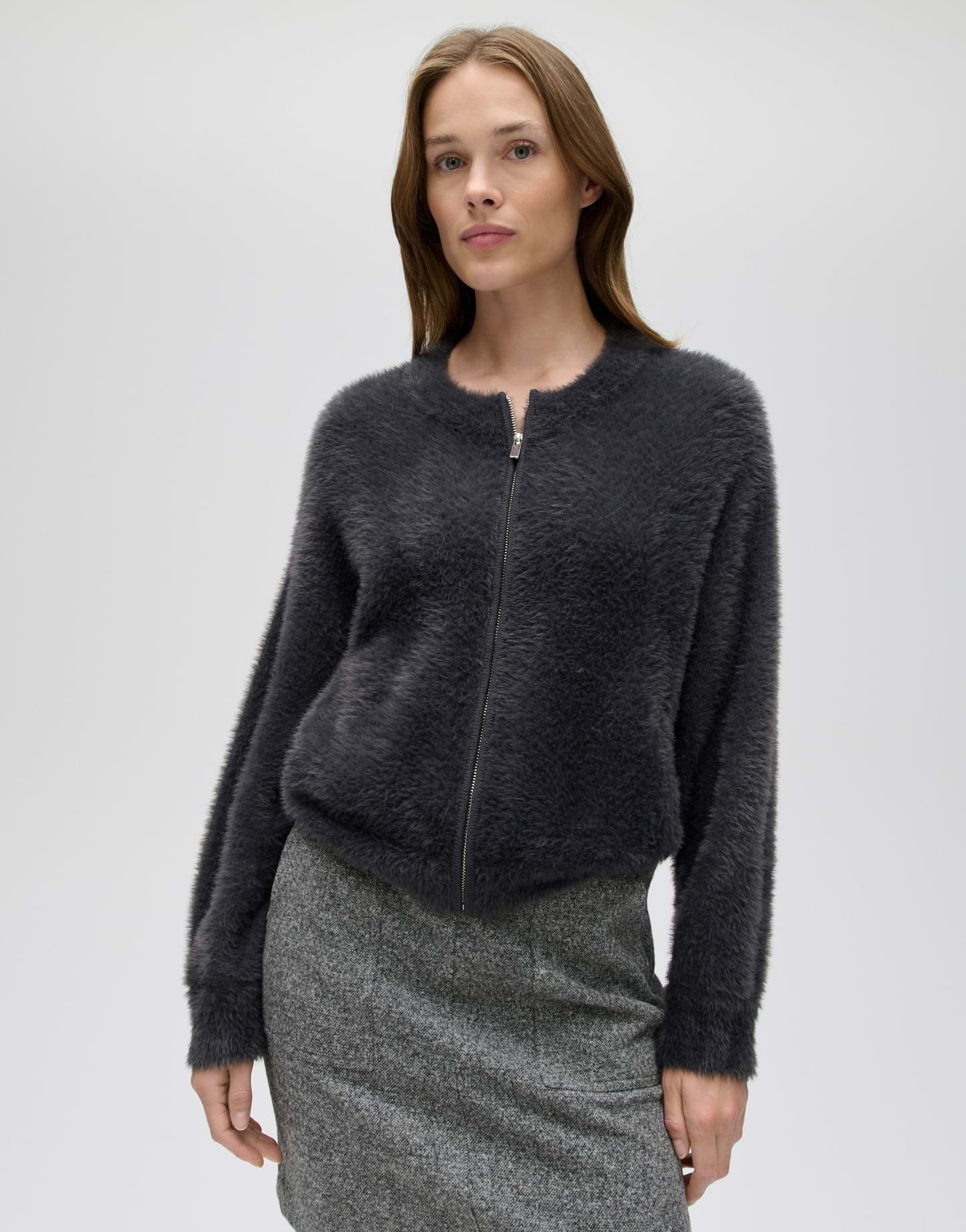 OPUS Strickjacke Dores aus Polyamid mit weichem Griff Schmal zulaufende Blousonform mit weichem Griff und Bündchen