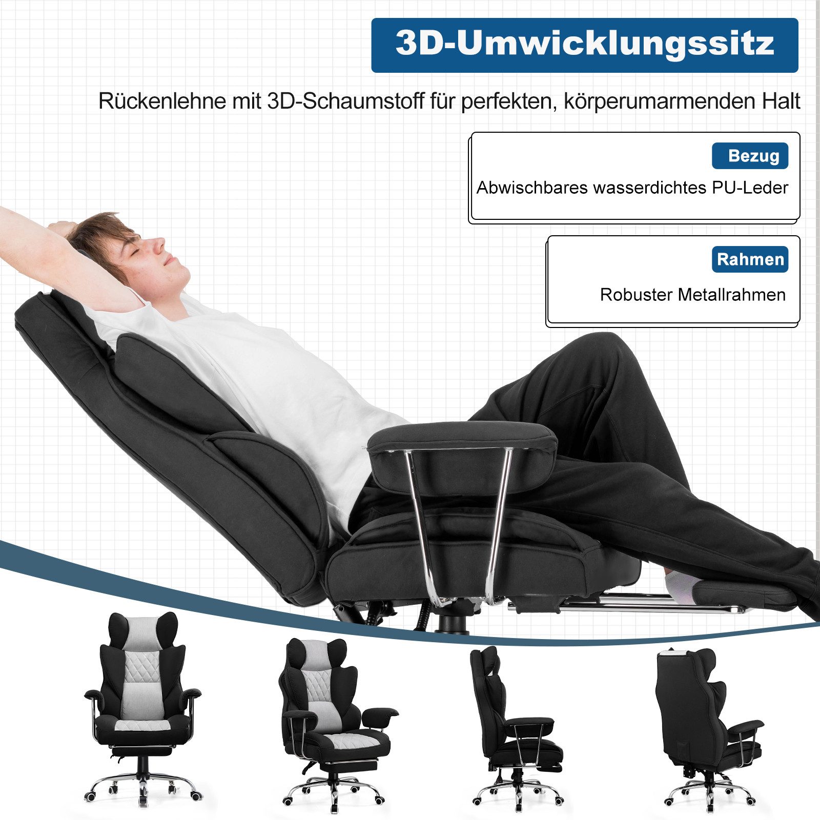 GTPLAYER Gaming-Stuhl Bürostuhl Gamer Stuhl gaming stuhl Schreibtischstuhl Chefsessel, mit Taschenfeder-Lendenwirbelstütze, breiter Büro-Computersessel