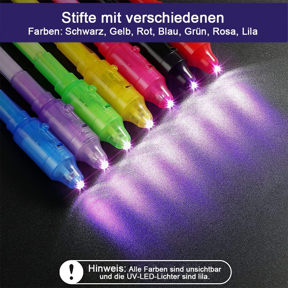 Kinder UV Schreiben Unsichtbar zggzerg Stück Licht Aquarellstifte mit (14-tlg) Geheimstifte Stift, 14