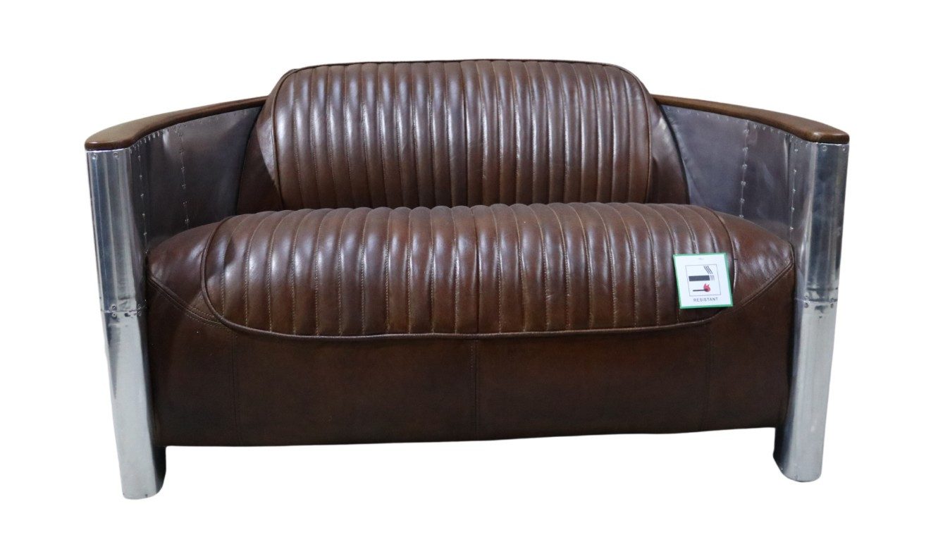 Xlmoebel 2-Sitzer Vintage Leder Sofa aus Echtleder und Aluminium, 1 Teile, Hergestellt in Europa
