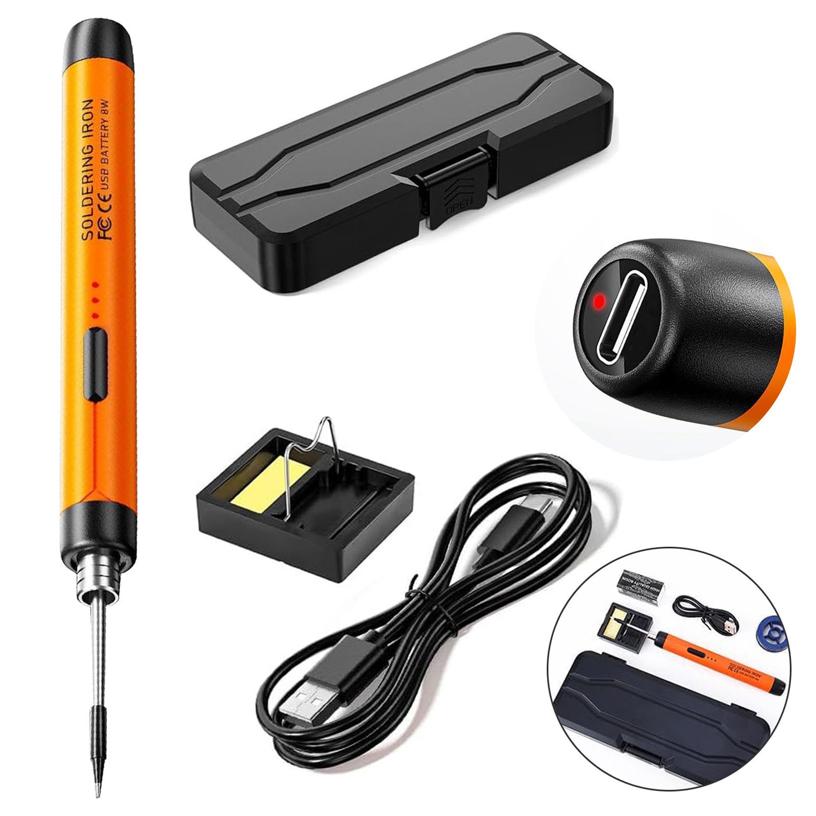 REDOM Lötkolben Kabelloses USB-Lötkolben-Set Elektrischer Präzisionslötkolben, max. 450 °C, Tragbares USB Lötkolben mit Lötzinn Halter Schwamm und Инструментkasten, 1-tlg., Lötkolben Temperatur Einstellbar 300℃-450℃ Elektronik DIY Reparaturen, Elektronik Reparaturwerkzeuge mit Temperaturregelung Anfänger Profis