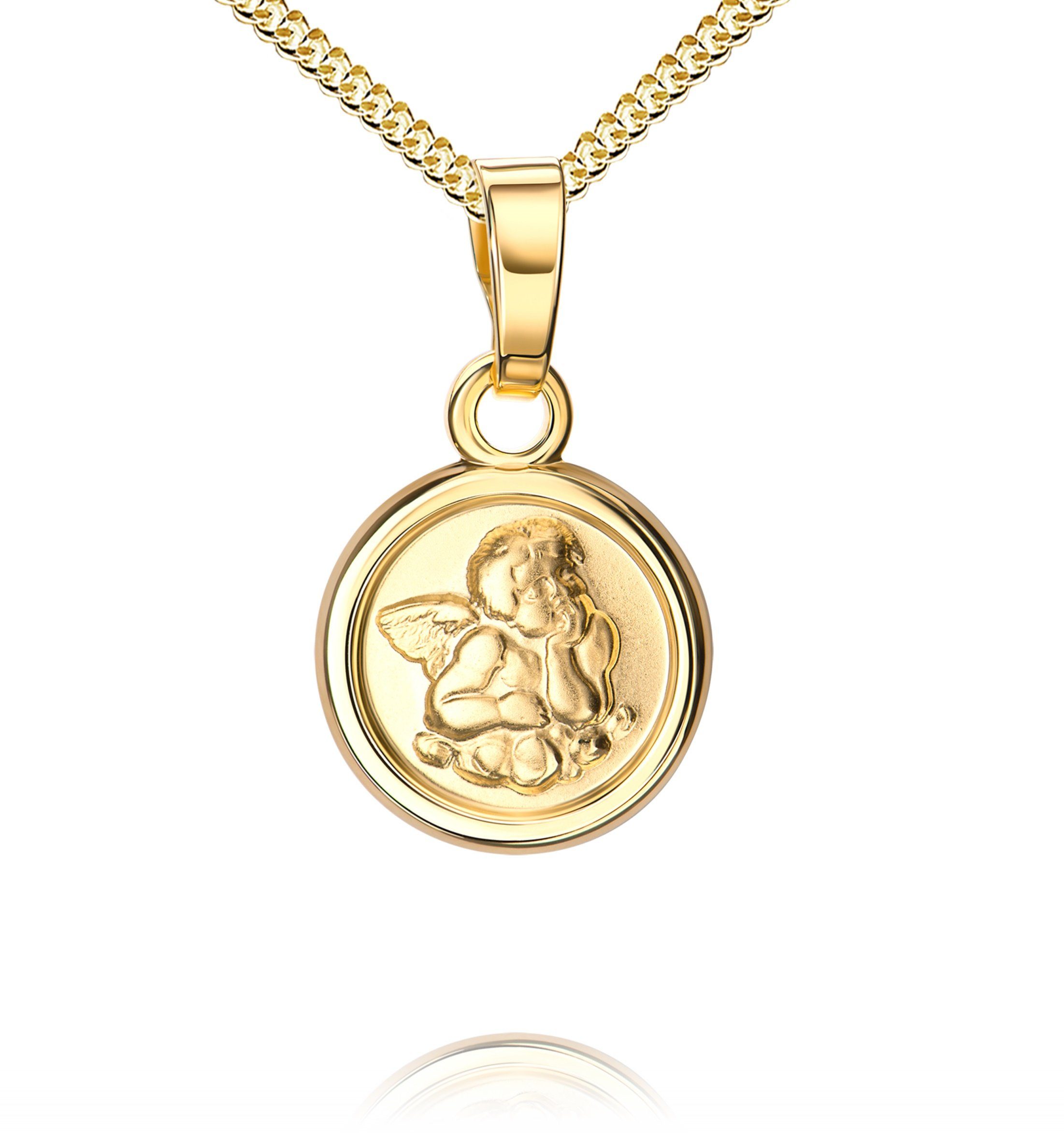 JEVELION Engelanhänger Schutzengel Anhänger 585 Gold (Goldanhänger, für Damen und Kinder), Mit Kette vergoldet- Länge wählbar 36 - 70 cm.