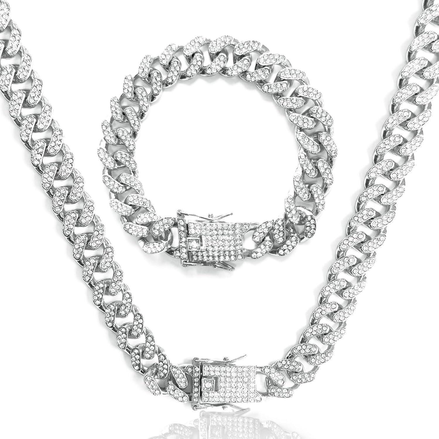 LuxusKollektion Ketten und Armband Set Gliederkette Kubanische 12 mm Silber günstig online kaufen