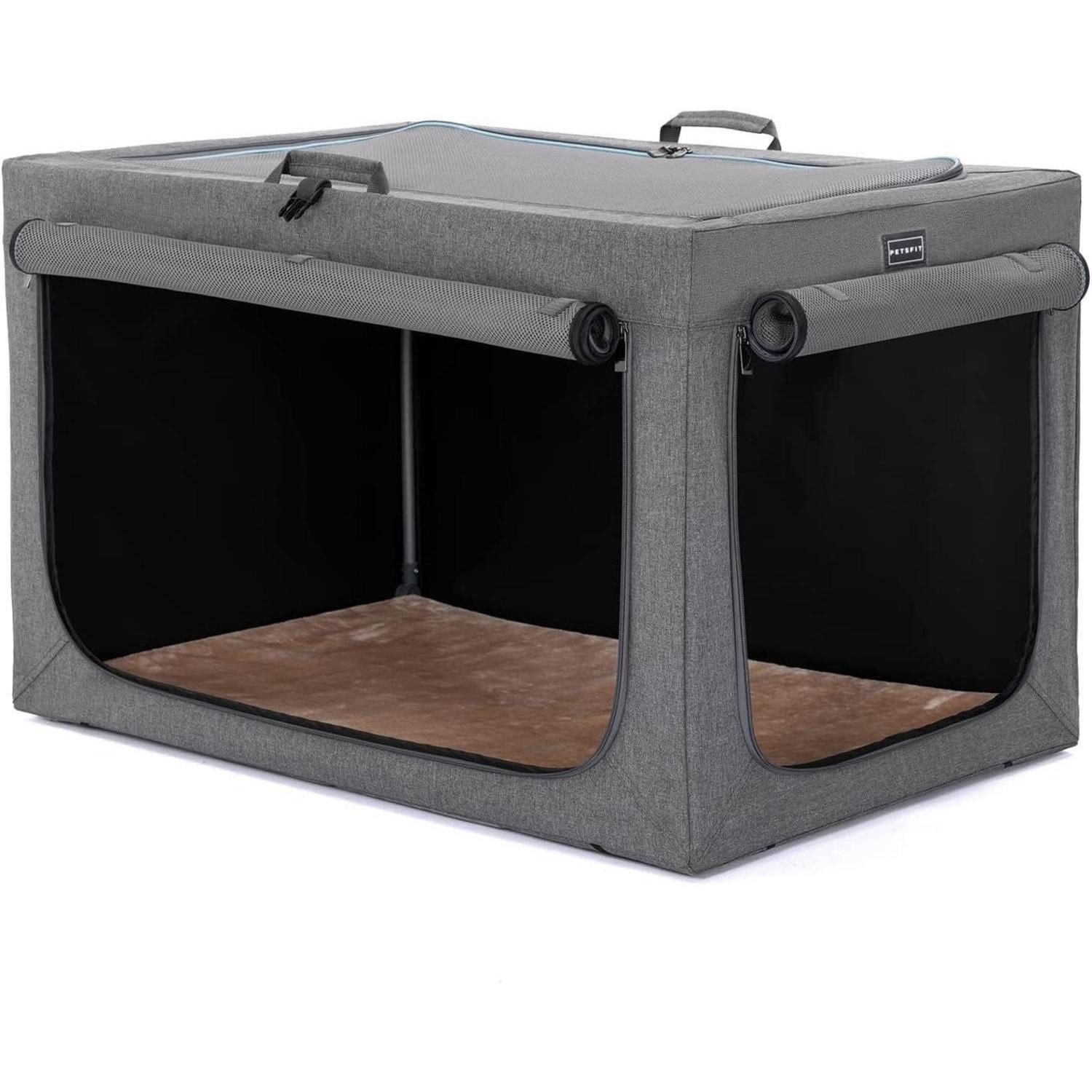 LuxusKollektion Hunde-Transportbox Hundebox faltbar Transportbox verstellbar Grau L 61 x B 46 x H 43 cm