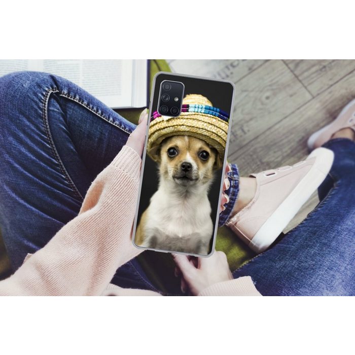 MuchoWow Handyhülle Hund - Sombrero - Schwarz Phone Case Handyhülle Samsung Galaxy A71 Silikon Schutzhülle