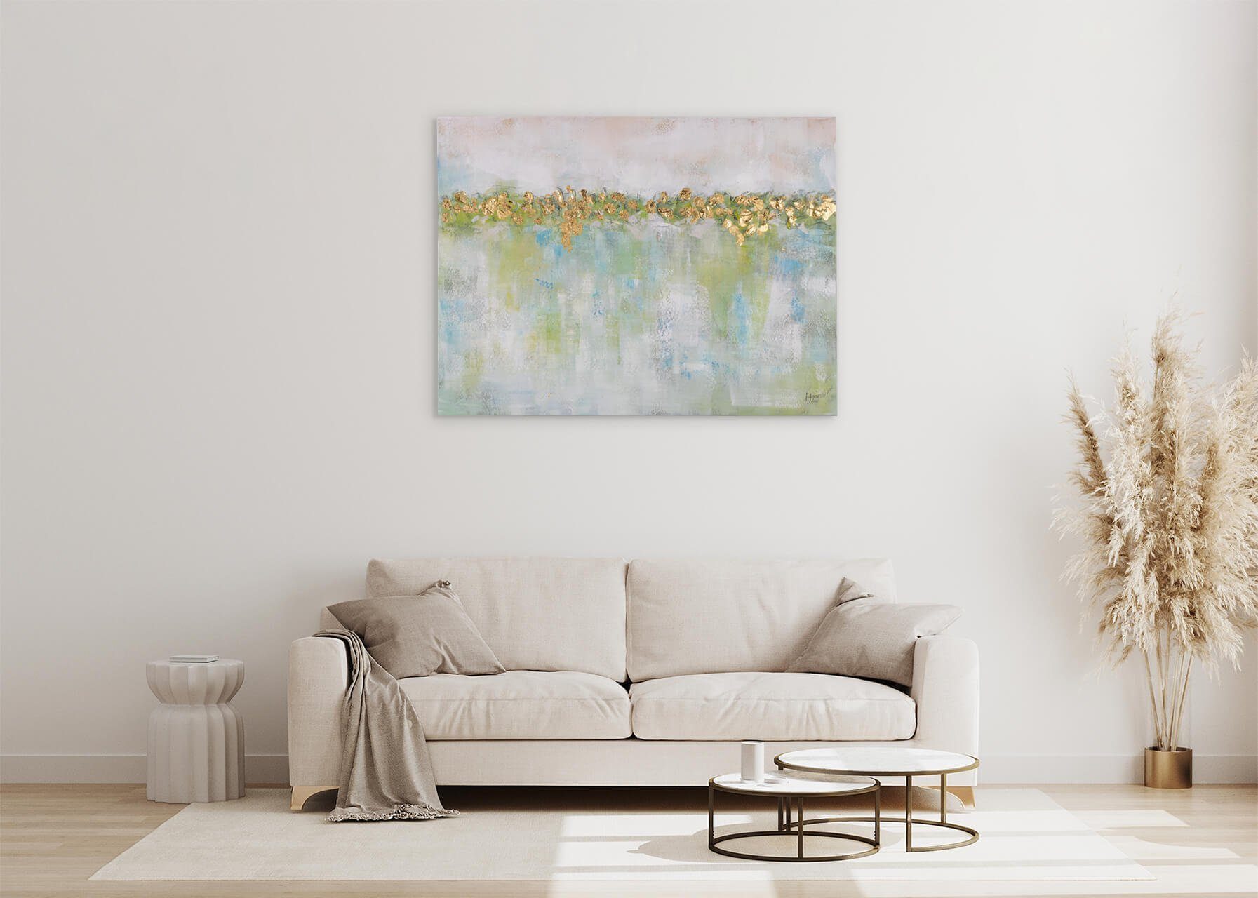 Gemälde Leinwandbild Idyllic Wandbild 100% 100x75 KUNSTLOFT Waterlilies cm, HANDGEMALT Wohnzimmer