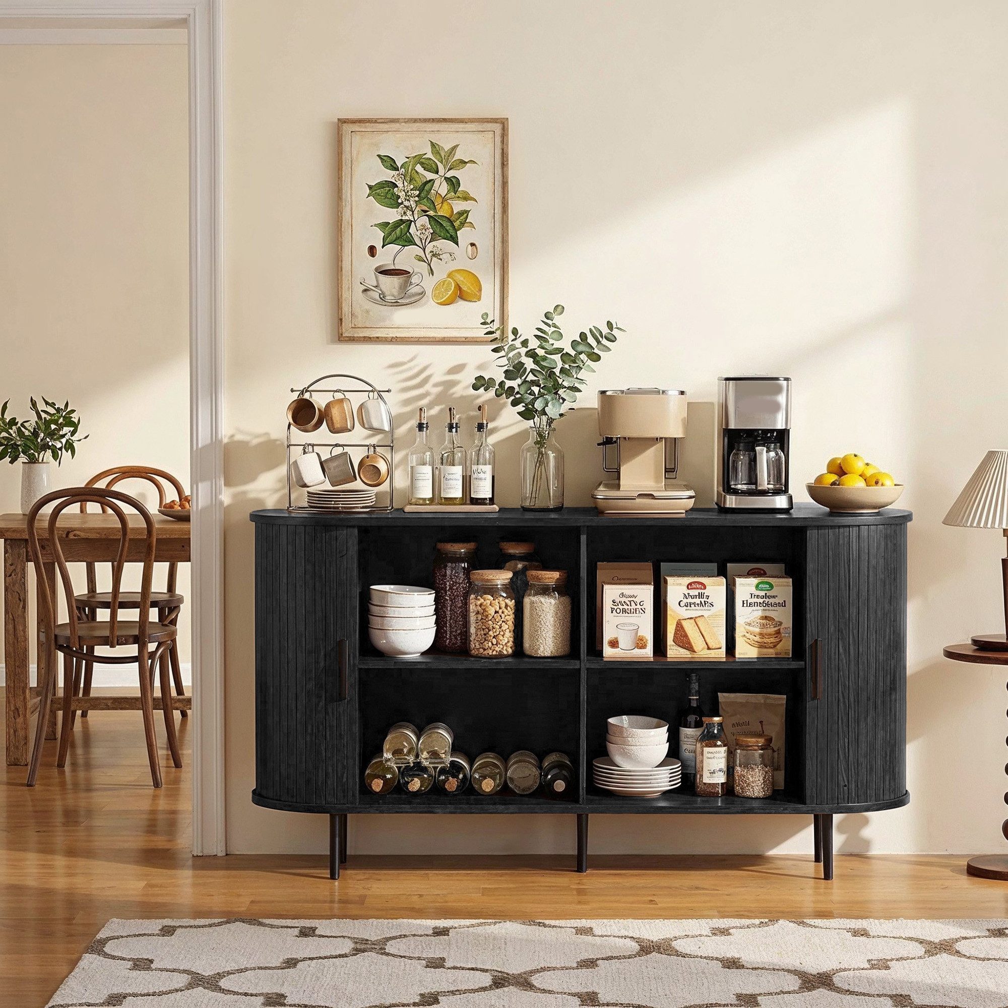Bealife Sideboard in Holzoptik mit Rolltüren & Metallbeinen, 140x40x75cm – Bild 4 von 5