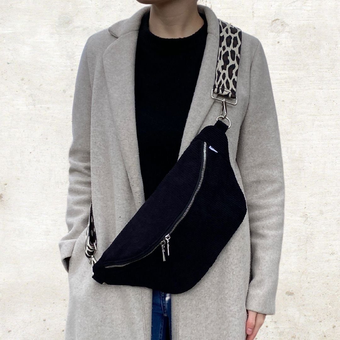 MAONI Bauchtasche Cord Schwarz mit zwei günstig online kaufen