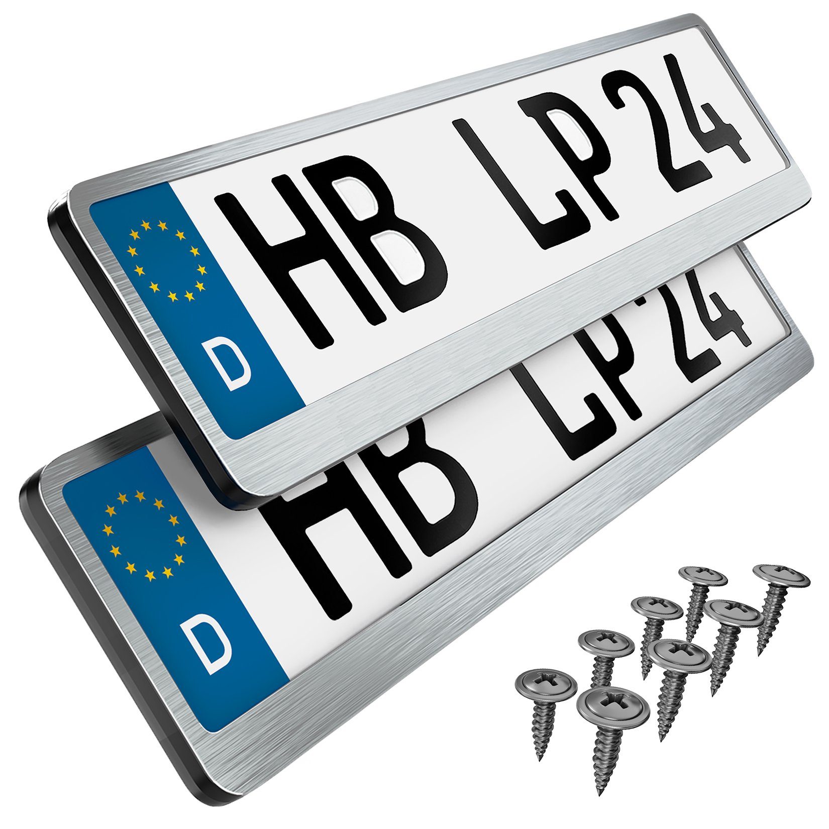 L & P Car Design Kennzeichenhalter für Auto Edelstahl gebürstet Premium Kennzeichenhalter V2A, (2 Stück)
