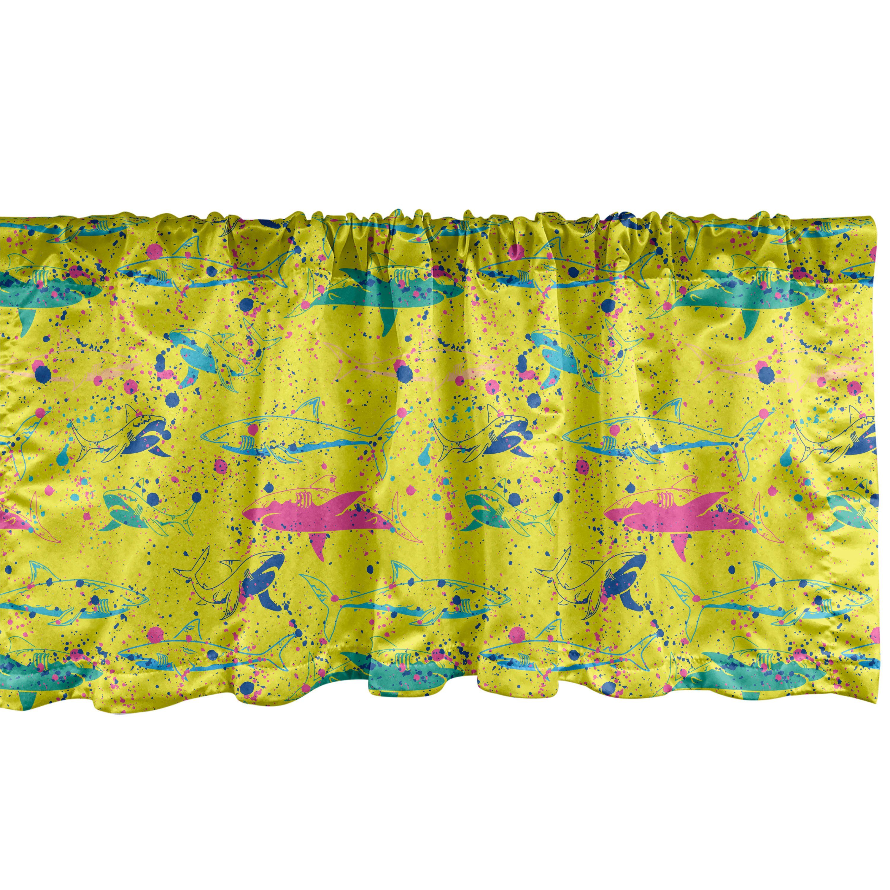 Scheibengardine Vorhang Volant für Küche Schlafzimmer Dekor mit Stangentasche, Abakuhaus, Microfaser, Bunt Grunge Unterwasser Sharks