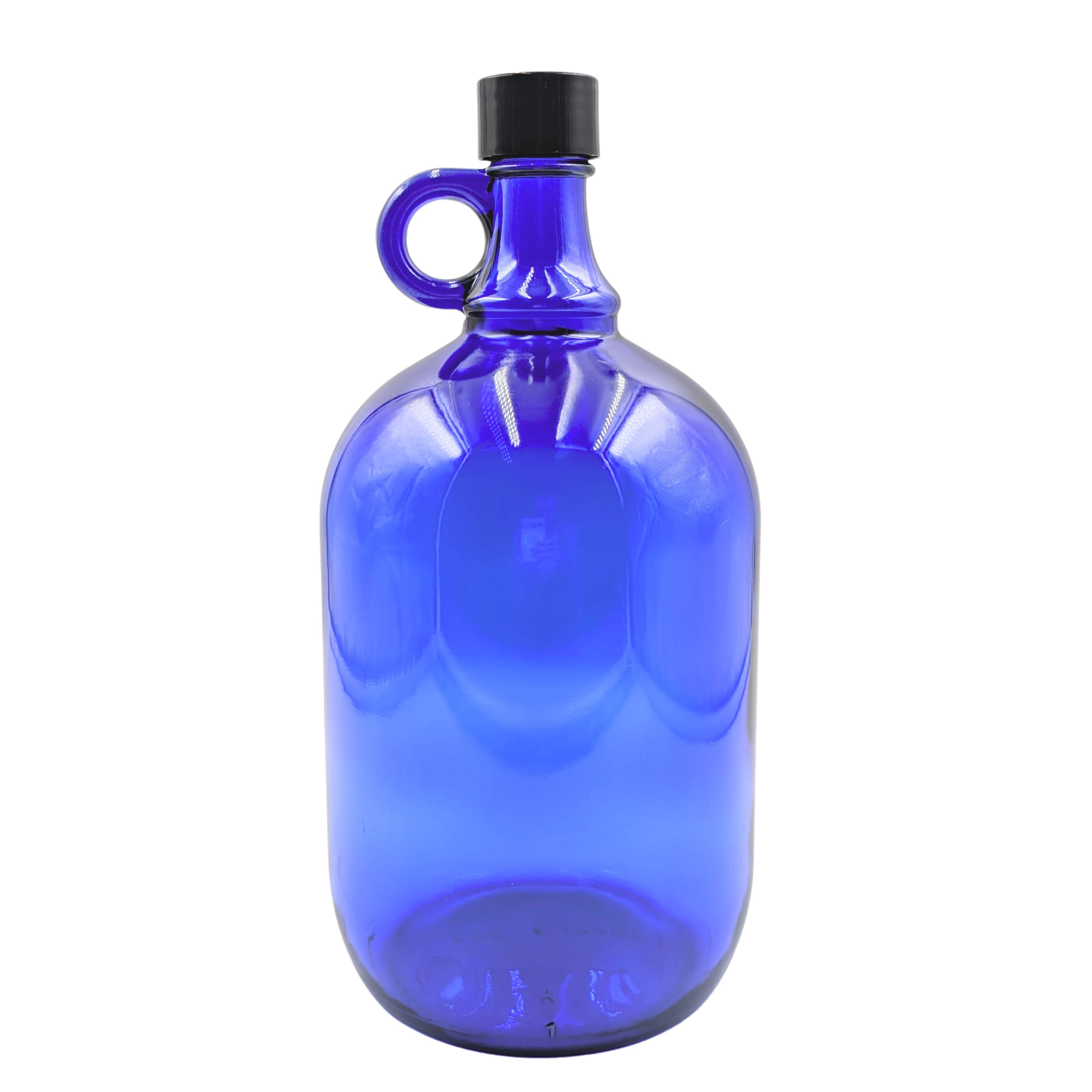 mikken Trinkflasche Blaue Gallone 2 Liter XXL Glasflasche / Wasserflasche mit Deckel, UV-Schutz