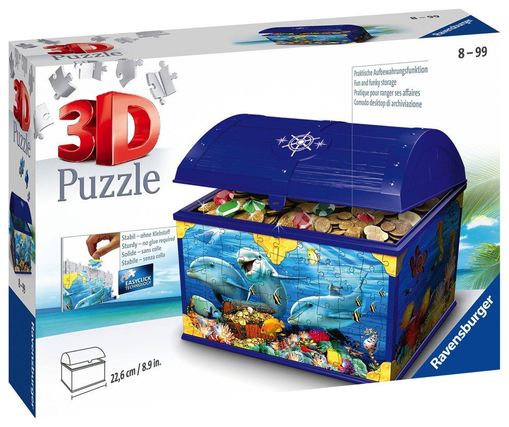 Ravensburger 3D-Puzzle Schatztruhe Unterwasserwelt, 216 Puzzleteile, Made  in Europe, FSC® - schützt Wald - weltweit, 216 Teile Ravensburger 3D Puzzle  Schatztruhe Unterwasserwelt 11174