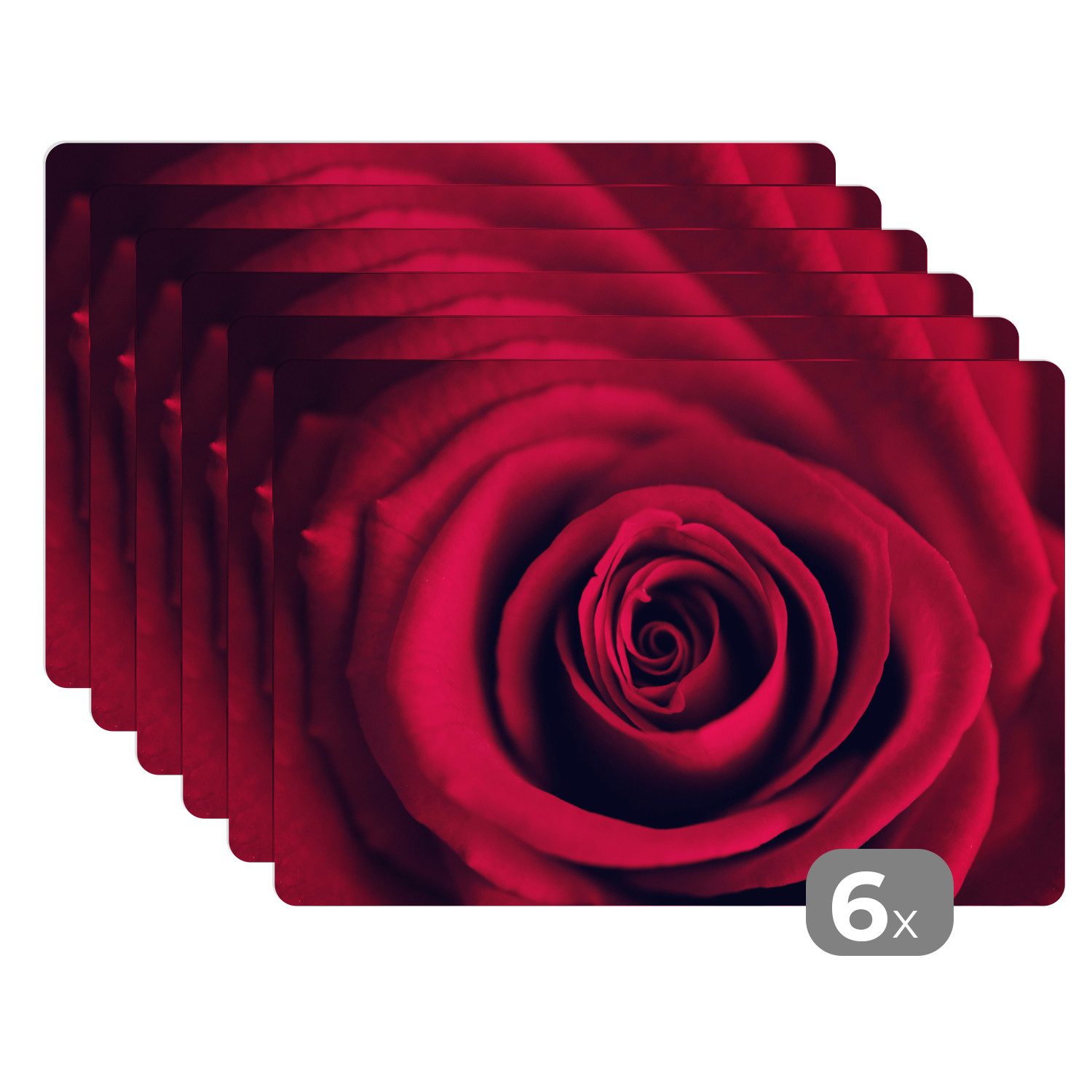 MuchoWow Platzset Rosen - Rot - Blumen, (6-St), Platzsets, Tischset, Abwaschbar, Tischsets, Platzdeckchen