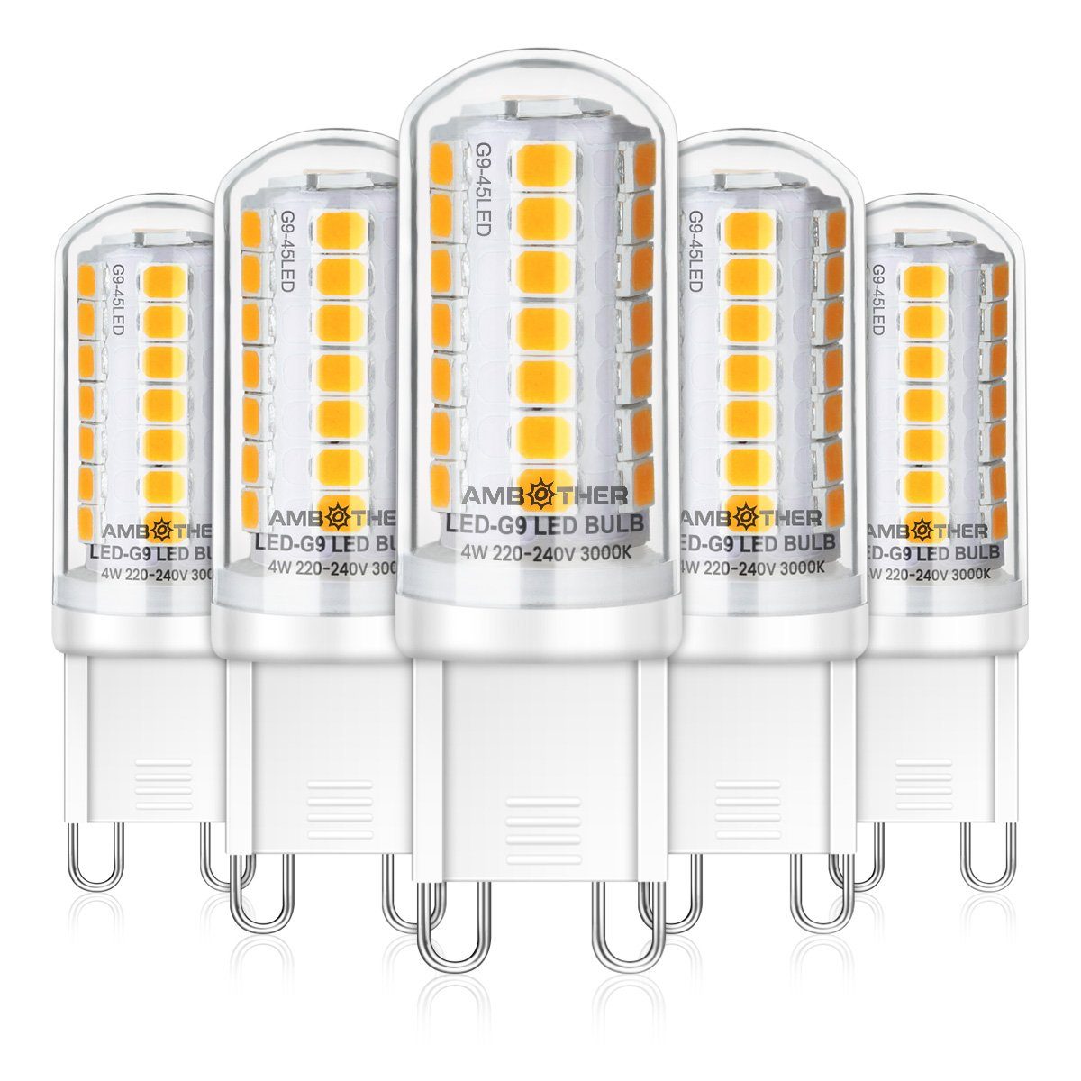 Insma Glühbirne Leuchtmittel 4W LED Halogenlampe Warmweiß 450LM Flutlichtstrahler, 5er G9