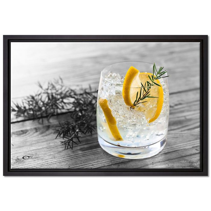 Pixxprint Leinwandbild Drink mit Zitrone und Rosmarin Wanddekoration (1 St) Leinwandbild fertig bespannt in einem Schattenfugen-Bilderrahmen gefasst inkl. Zackenaufhänger