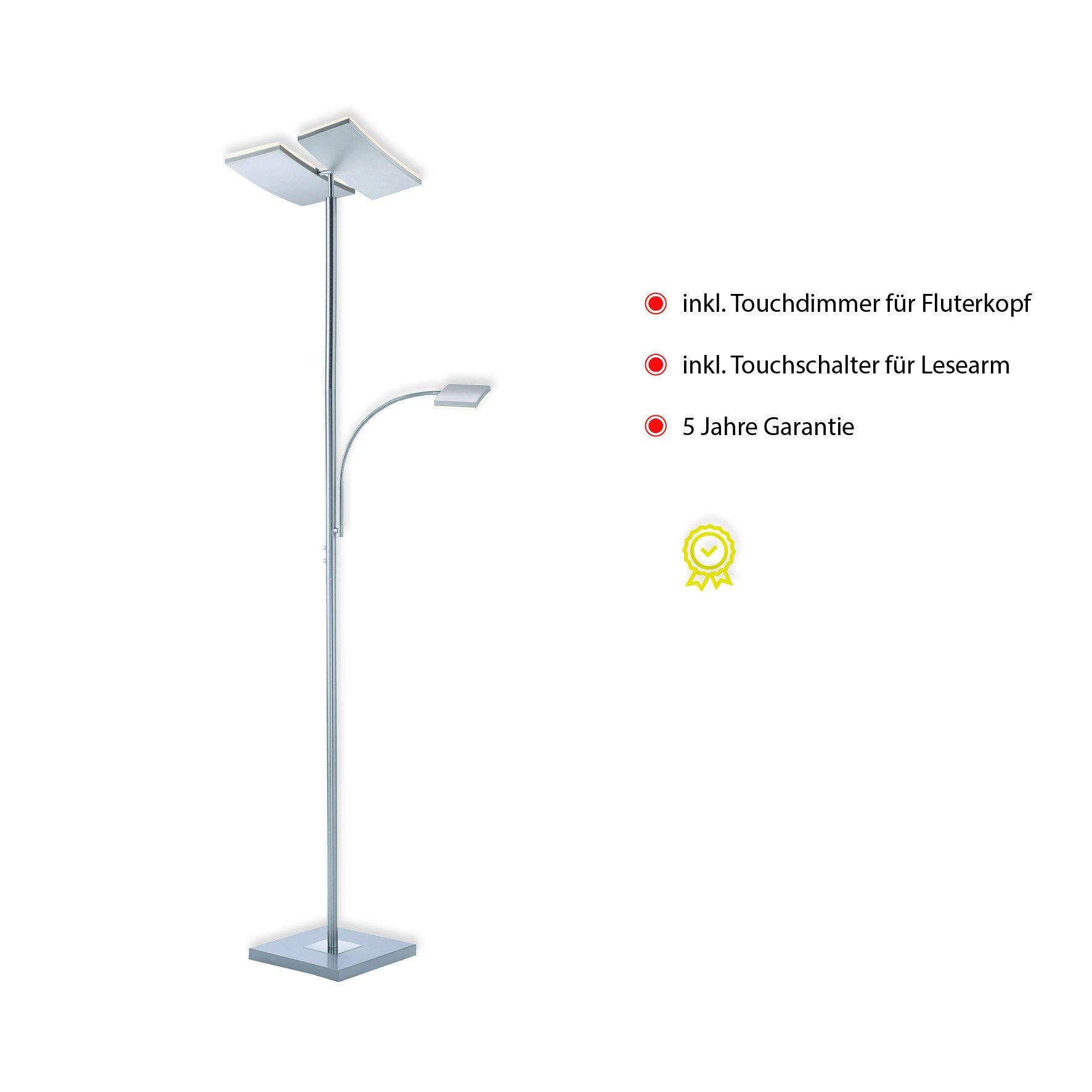 JUST LIGHT Stehlampe RUBEN, LED fest integriert, Warmweiß, LED, dimmbar über Touchdimmer, Schalter, Touchschalter