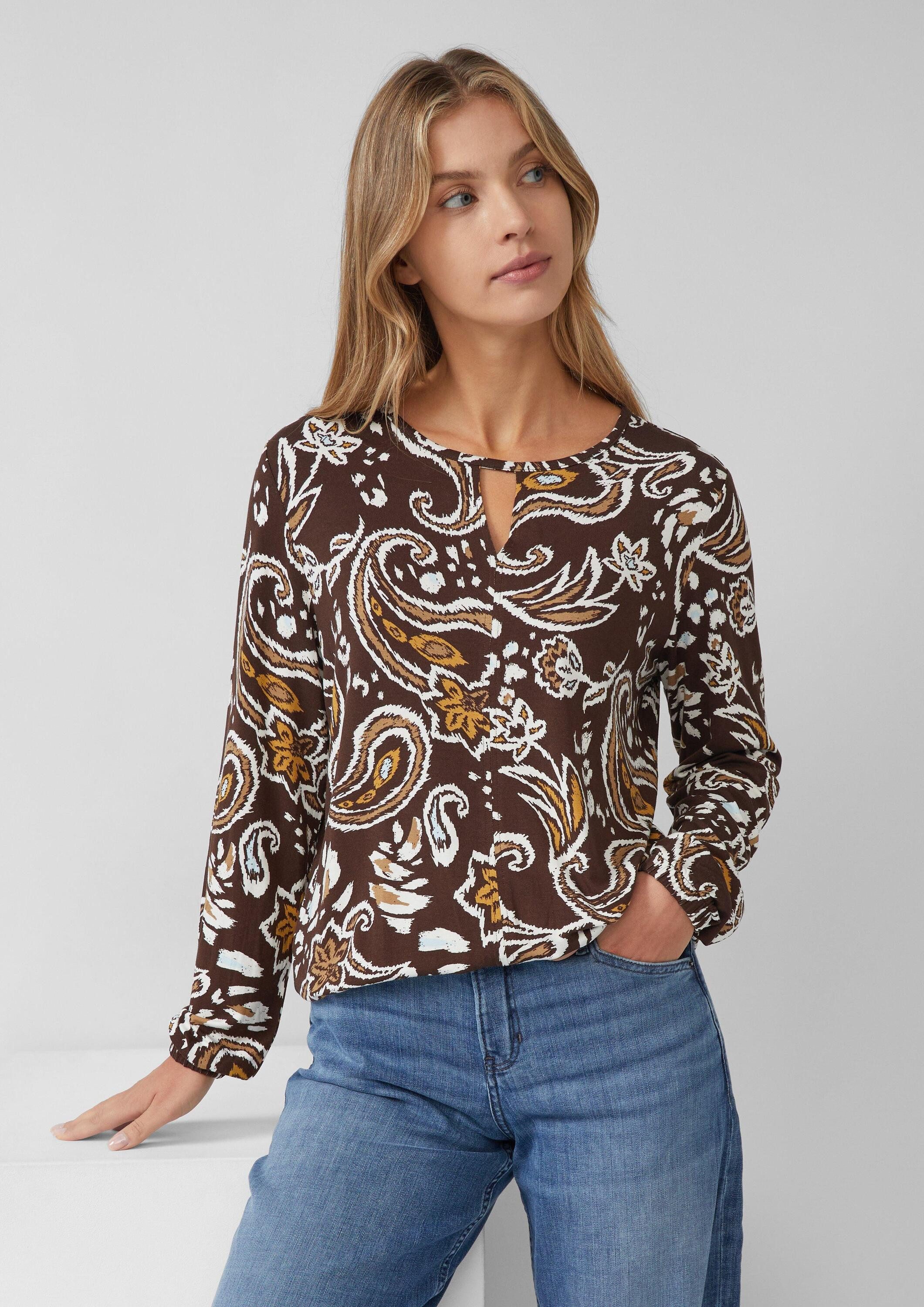 s.Oliver Langarmbluse T-Shirt Gemusterte Bluse im Relaxed Fit günstig online kaufen