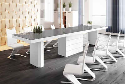 designimpex Esstisch Design Tisch HE-777 Grau / Weiß Hochglanz XXL ausziehbar 140 bis 332