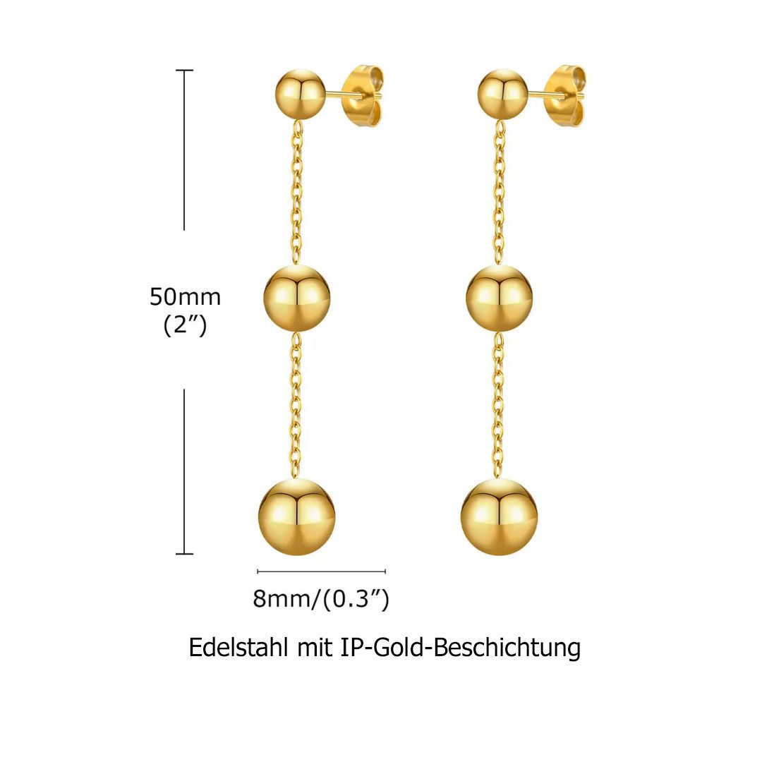 Order & Smile Schmuck Paar Ohrhänger Hängende Kugel Ohrringe: Edelstahl Ohrhänger gold – Bild 3 von 3