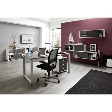 Lomadox Schreibtisch MERIDA-01, Aluminium Gestell Büro Tisch weiß grau Basalt dunkel 160/75/80 cm