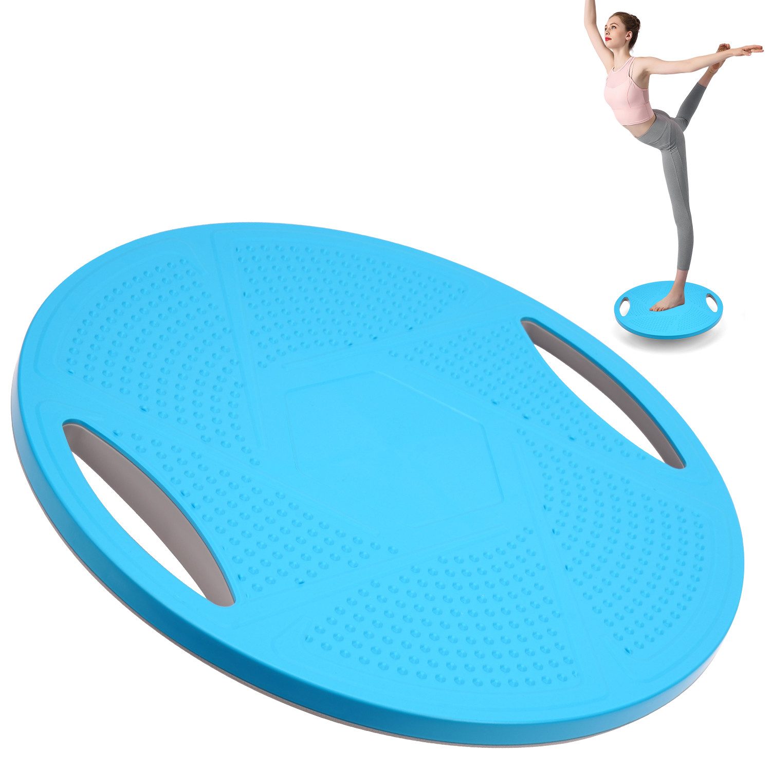 OSTWOLKE Balanceboard Wackelbrett Balance Pad mit Griffen Gleichgewichtstrainer Ø42cm, Rutschfester Oberfläche, max. 150 KG, ideal für Gleichgewichtstraining