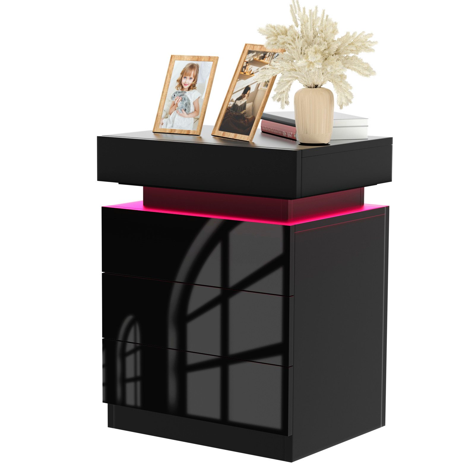 JEOBEST Nachttisch Hochglanzfront Kommode mit 3 Schubladen, Beistelltisch, günstig online kaufen