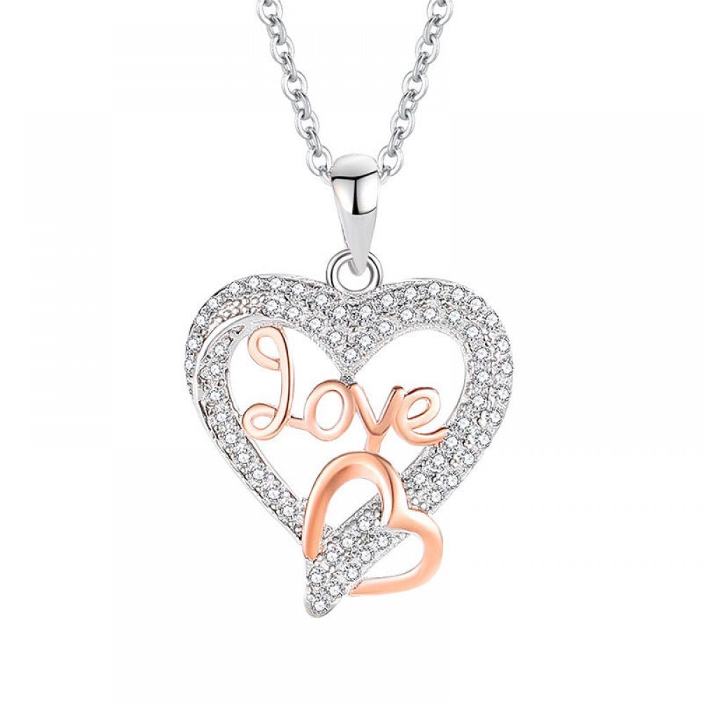 Invanter Lange Kette Damenstil LOVE Herz S925 Sterling Silber Halskette (1-tlg), Inklusive Geschenktüte
