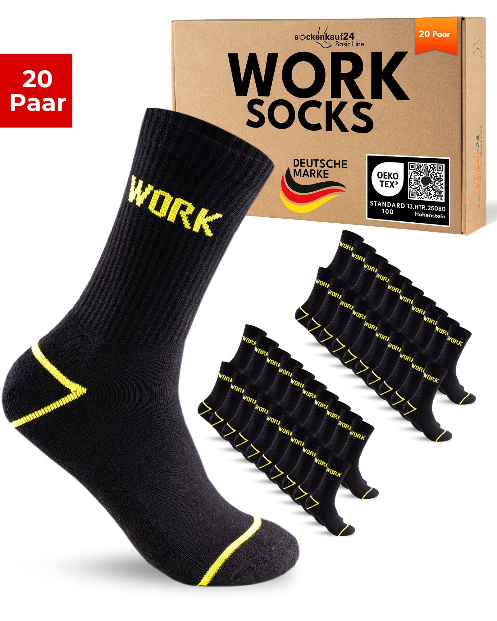 sockenkauf24 Arbeitssocken Herren 10 Paar WORK Socken Arbeitssocken (20-Paar) Verstärkter Fersen- und Zehenbereich, gepolsterte Sohle