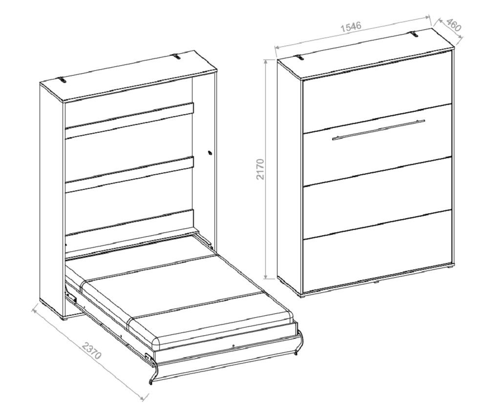 2 TraumMöbel Schrankbett und klappbar Schrankbett QMM weiß 140x200 Regalen Lattenrost CP178 mit vertikal vertikal