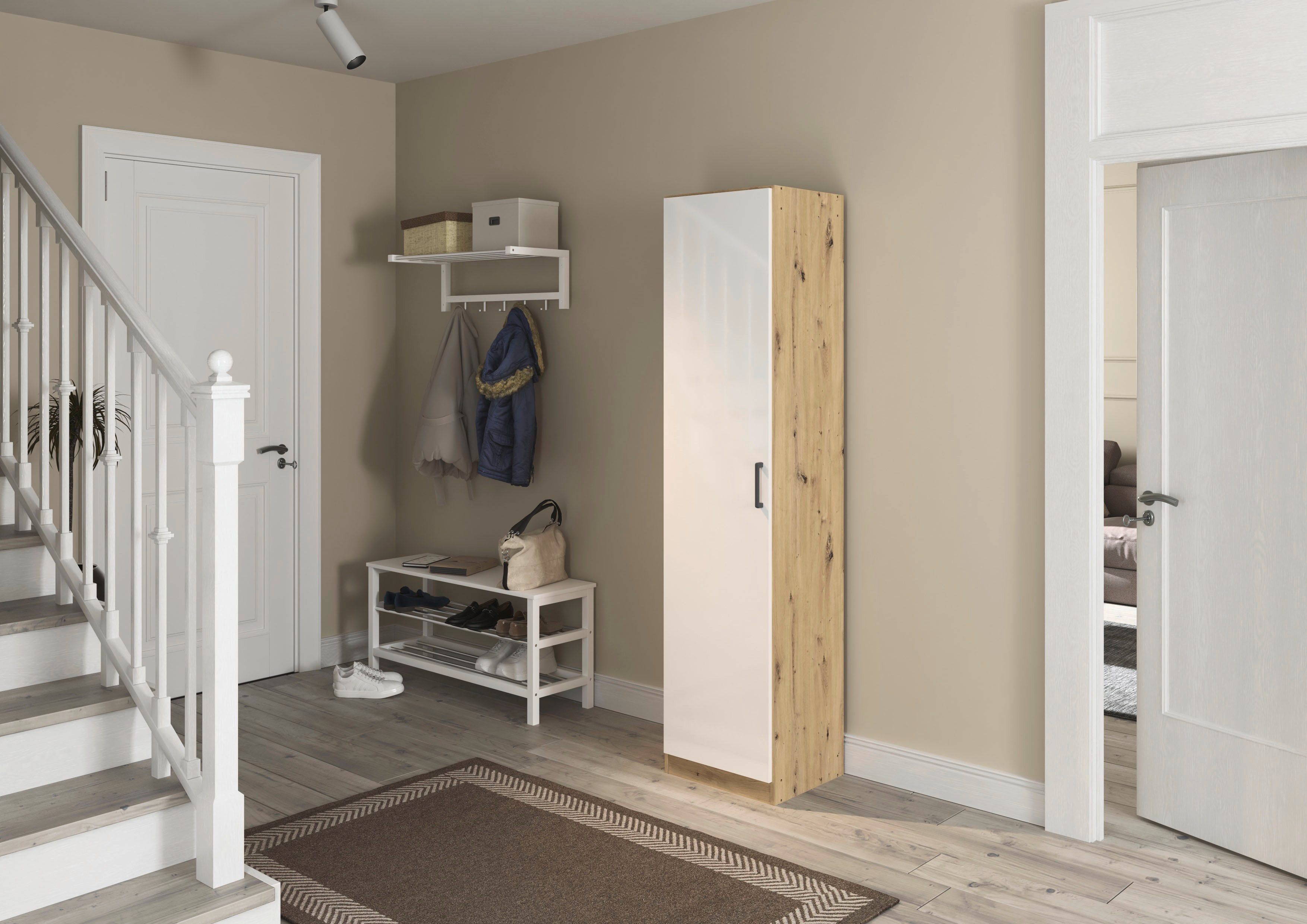 rauch Mehrzweckschrank Garderobe Kleiderschrank Schrank Schuhschrank Putzschrank MINOSA (Breiten 47/69/91/136 cm, Höhen 197/210 cm) In 4 Breiten mit vielen Einlegeböden für viel Stauraum MADE IN GERMANY
