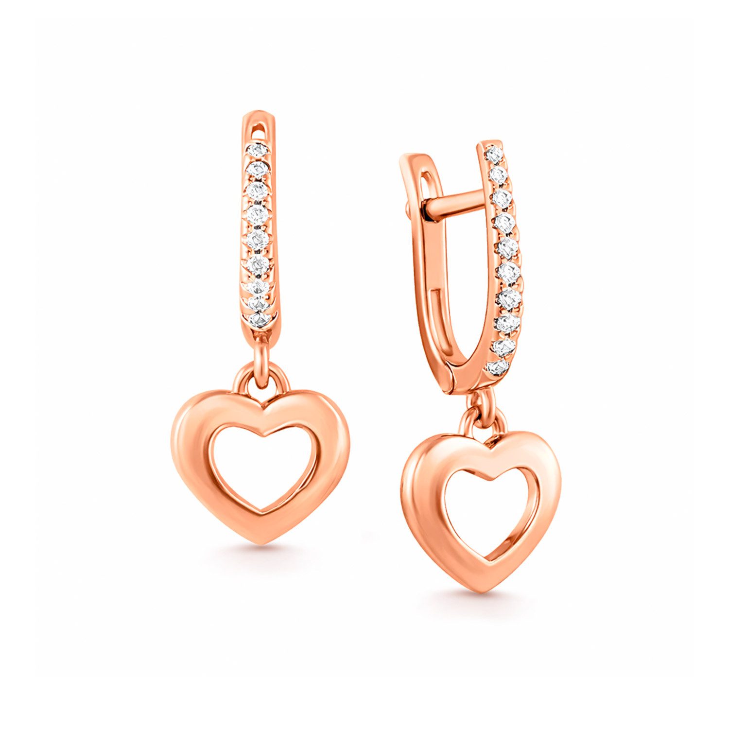Golders Paar Ohrhänger Herz-Ohrringe aus 585 Rotgold mit Zirkonia (Set, 2-tlg), 585 Rotgold Goldschmuck für Damen