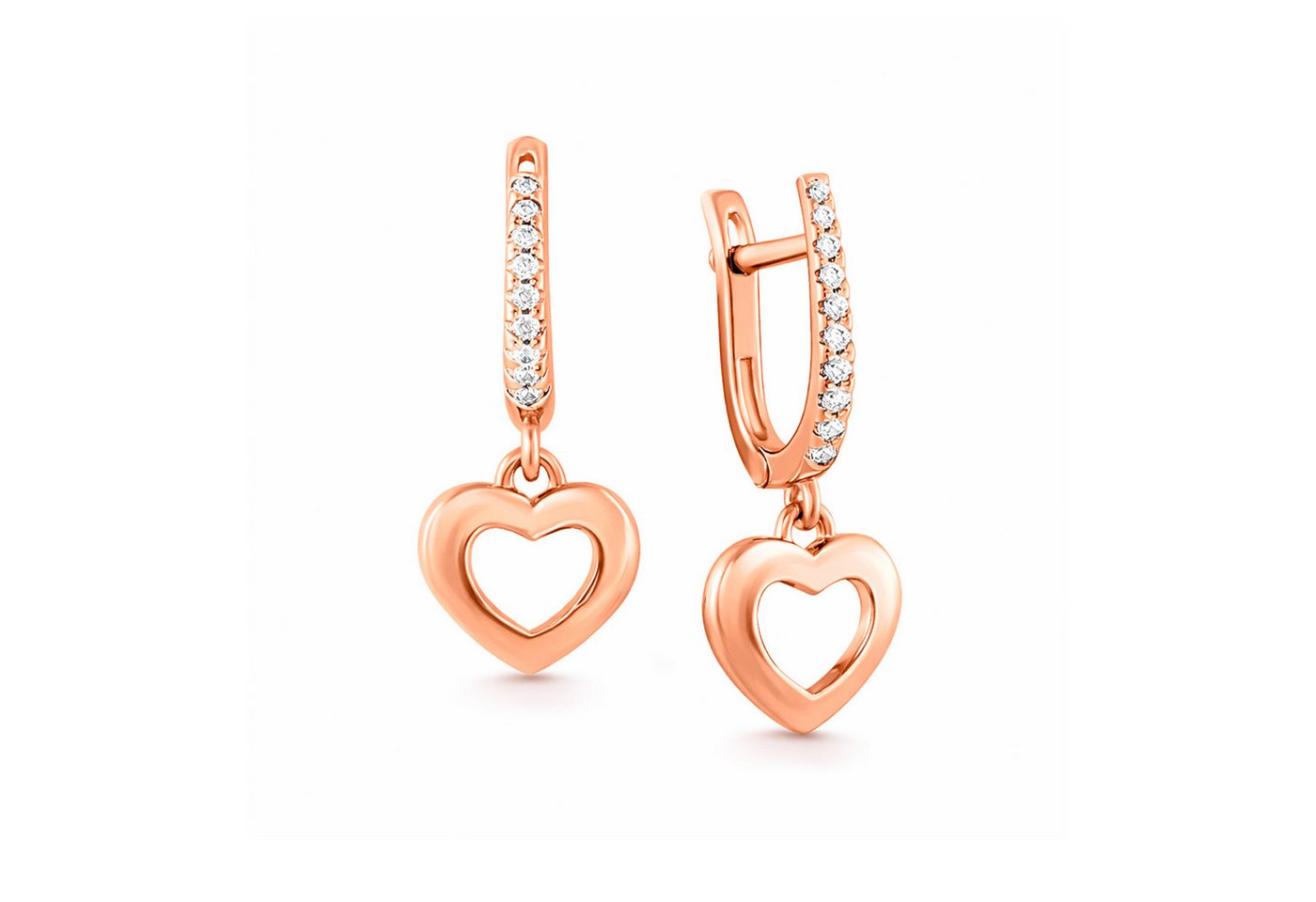 Golders Paar Ohrhänger Herz-Ohrringe aus 585 Rotgold mit Zirkonia (Set, 2-tlg), 585 Rotgold Goldschmuck für Damen