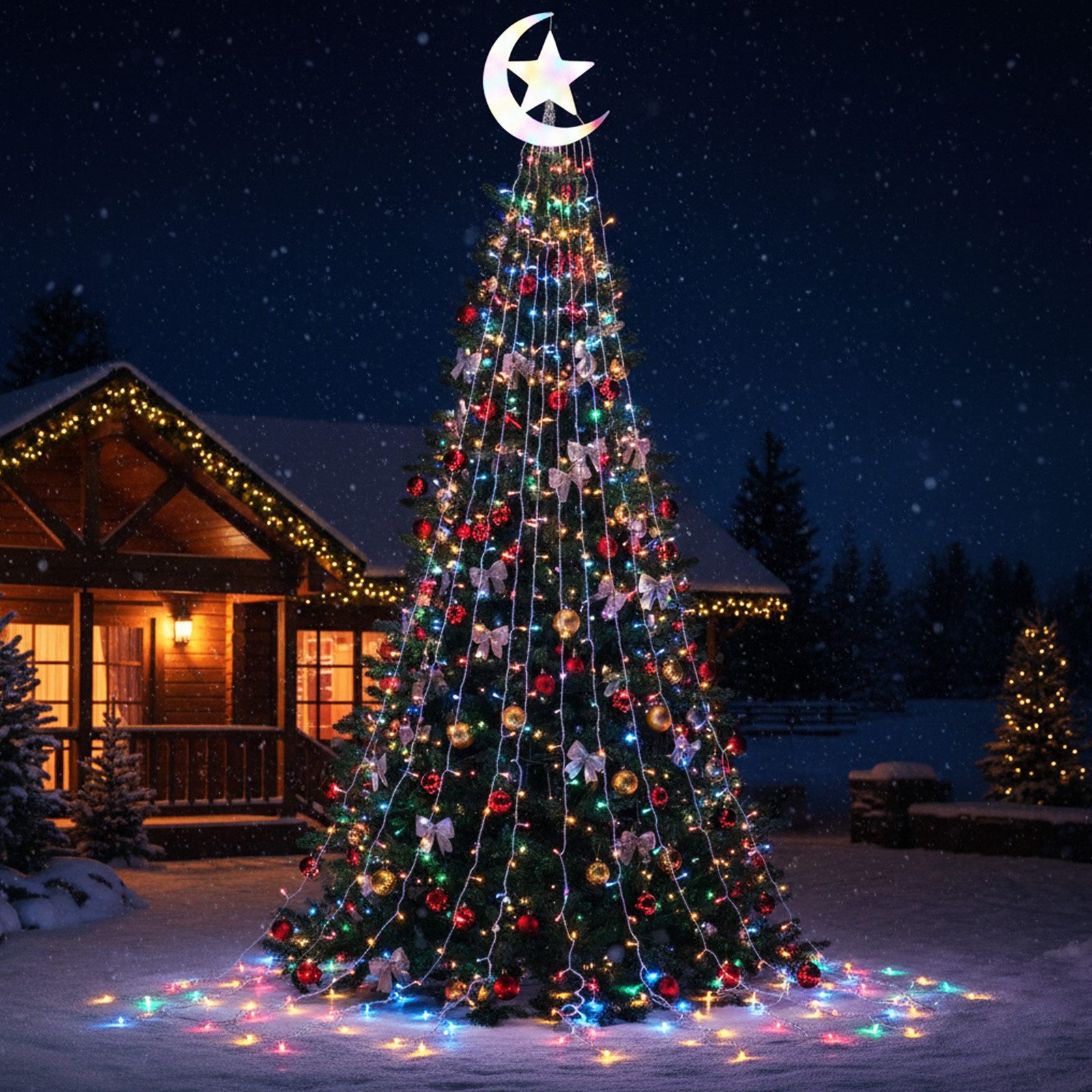 Rosnek LED-Baummantel Stern-Topper, 8 Modi, für Dachgarten Weihnachtsdeko, Weihnachtsbaum Lichter; Timer