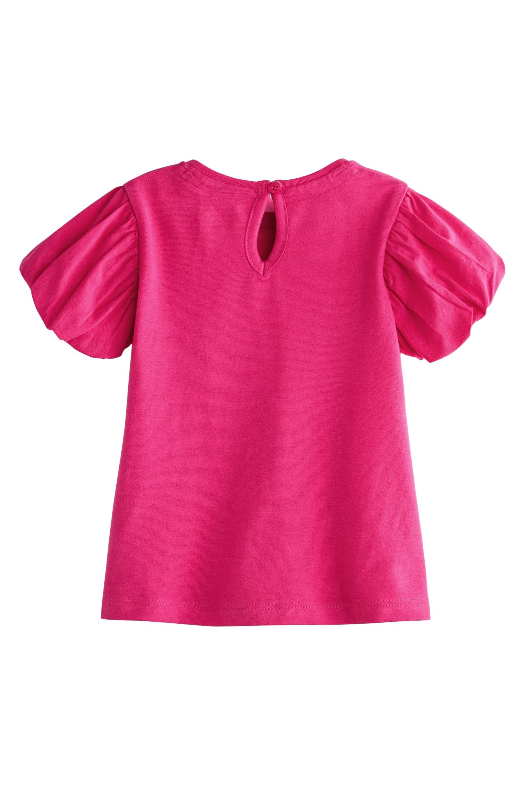 aus mit T-Shirt Bright (1-tlg) Puffärmeln Baumwolle Pink T-Shirt Next